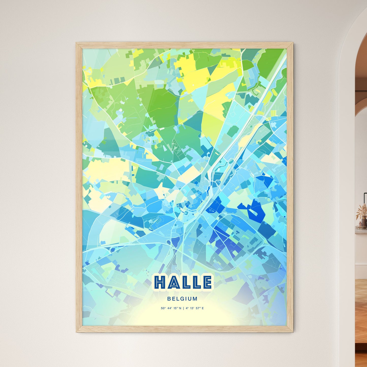 Colorful HALLE BELGIUM Fine Art Map Cool Blue