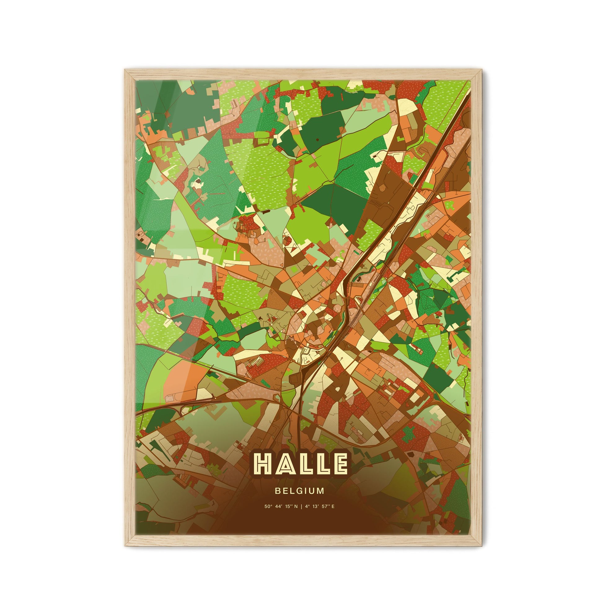 Colorful HALLE BELGIUM Fine Art Map Farmhouse