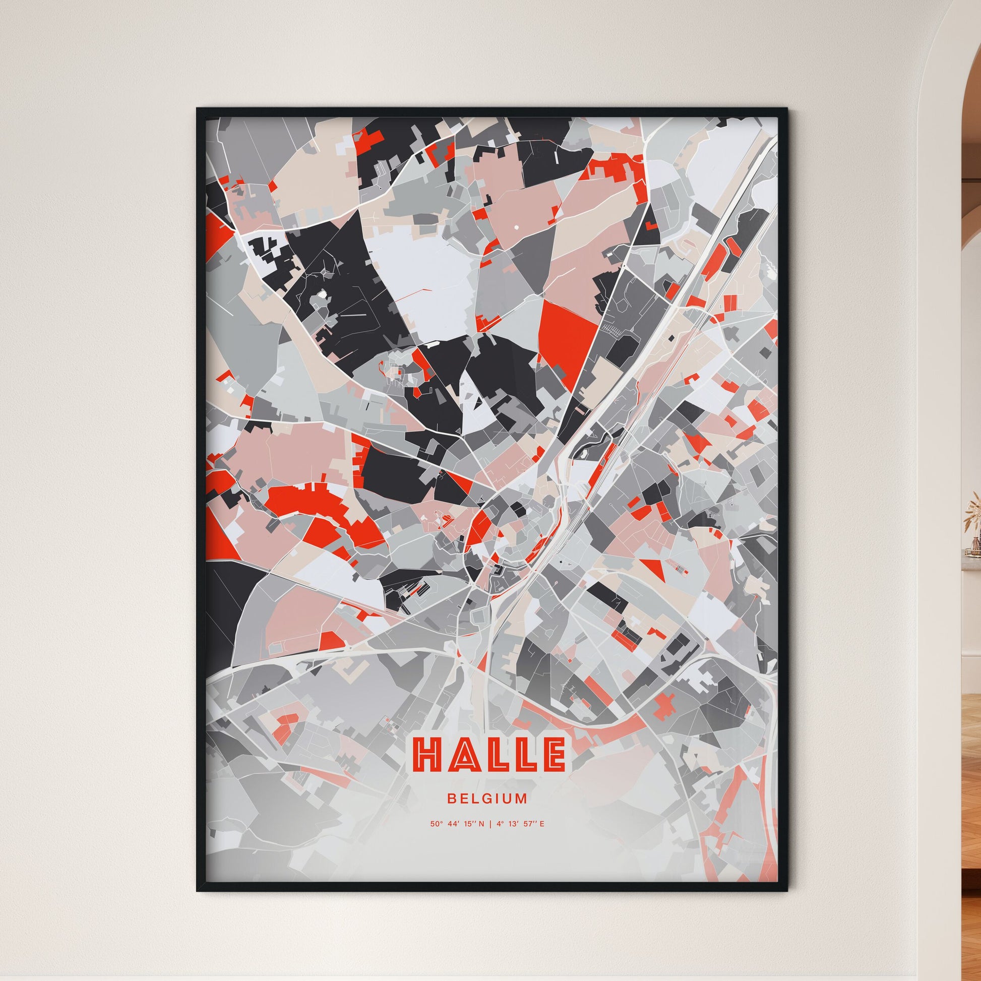 Colorful HALLE BELGIUM Fine Art Map Modern