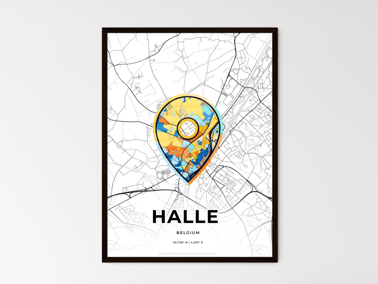 Halle Belgium wedding art map with pointer icon