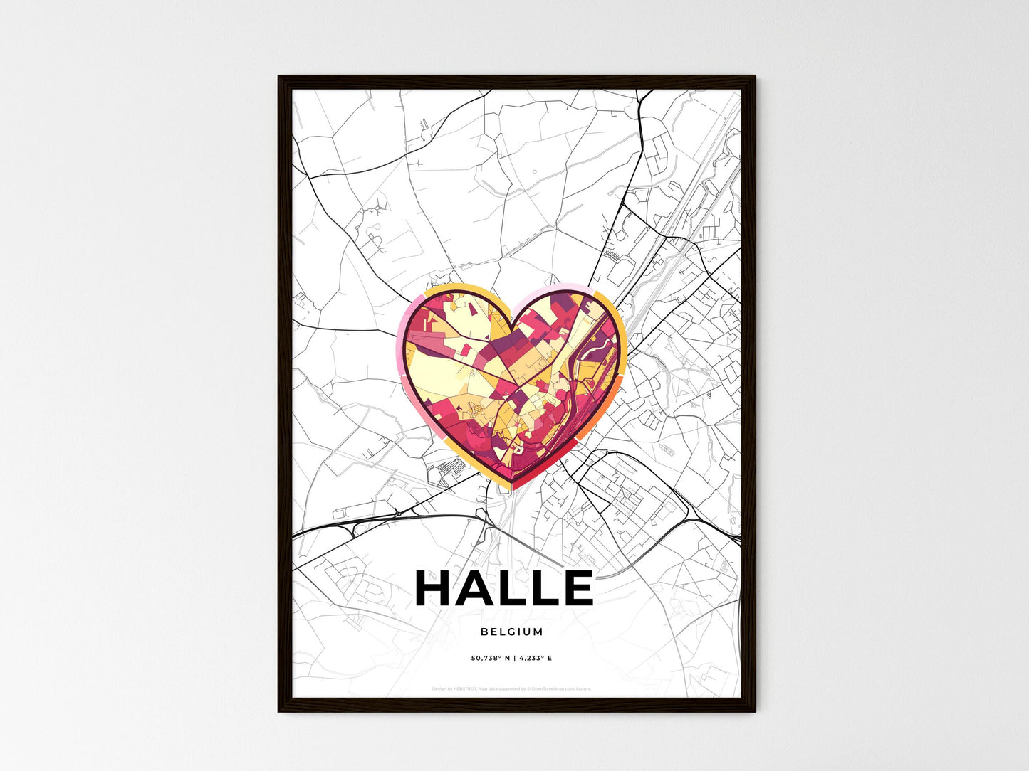 Halle Belgium wedding art map with heart icon
