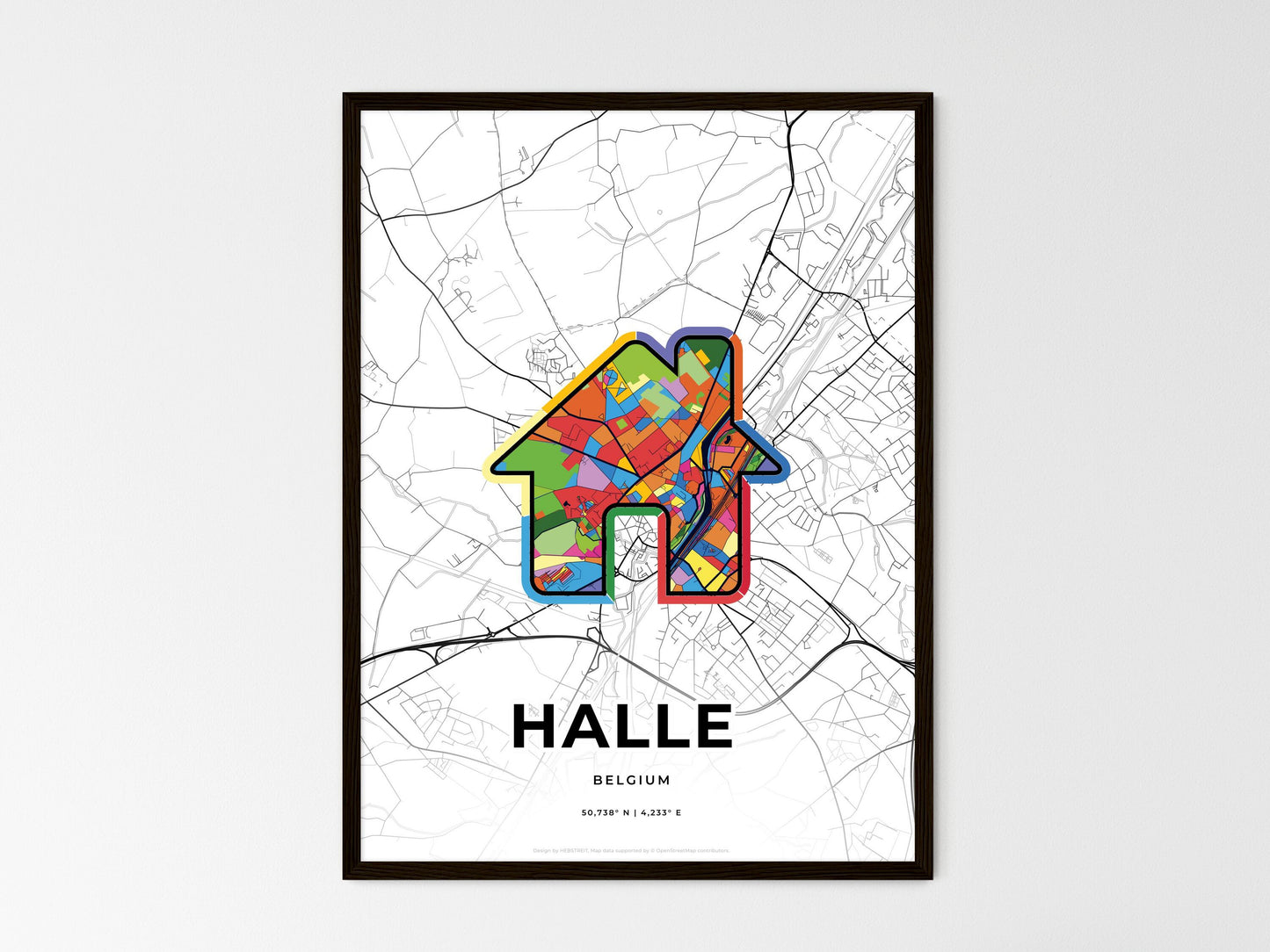 Halle Belgium wedding art map with home icon