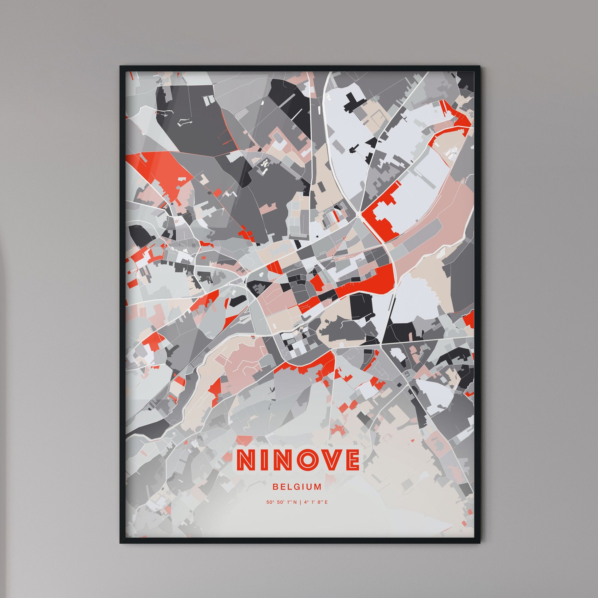 Colorful NINOVE BELGIUM Fine Art Map Modern