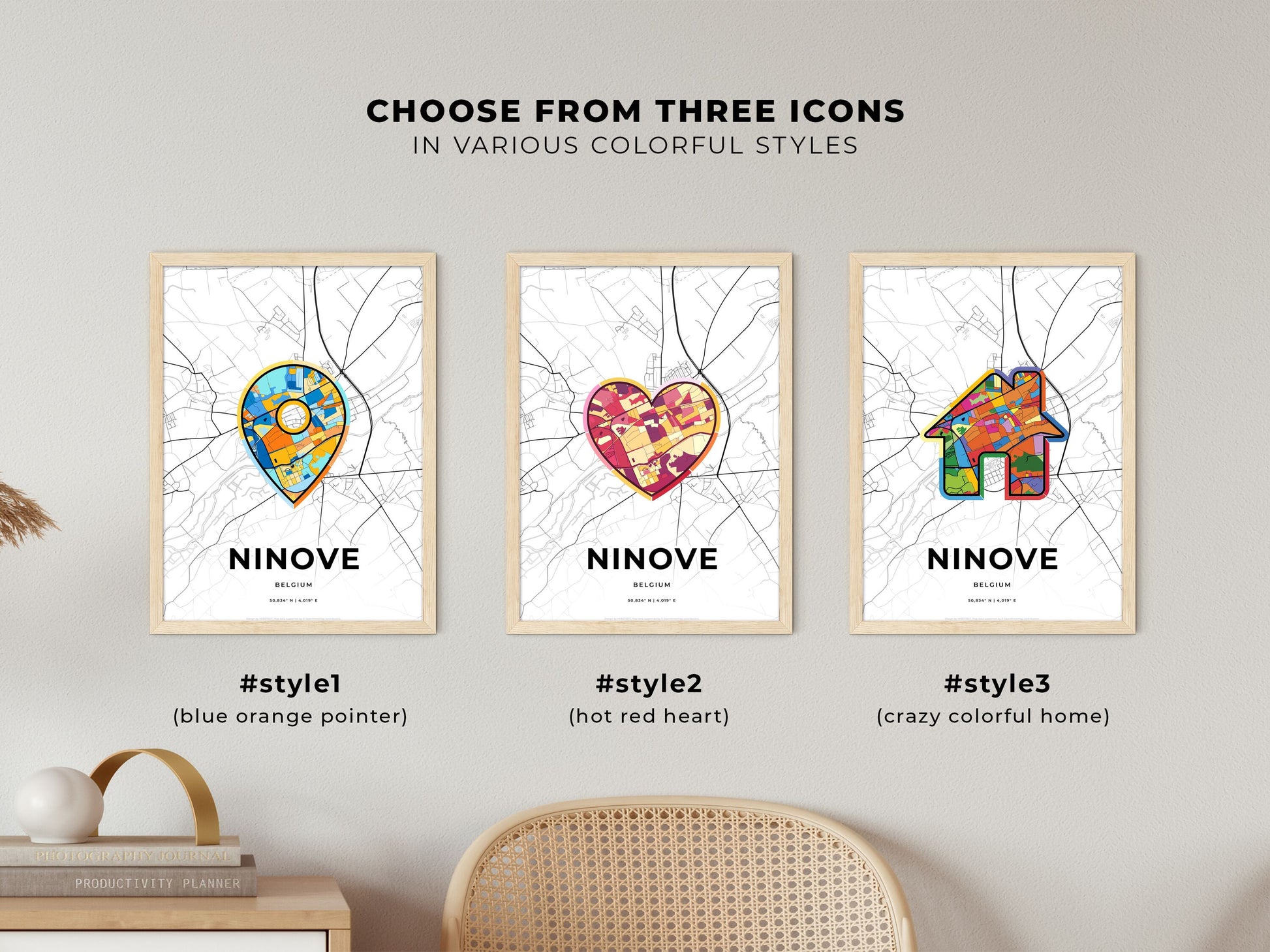 Ninove Belgium maps with colorful icons