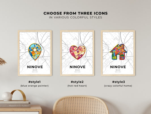 Ninove Belgium maps with colorful icons