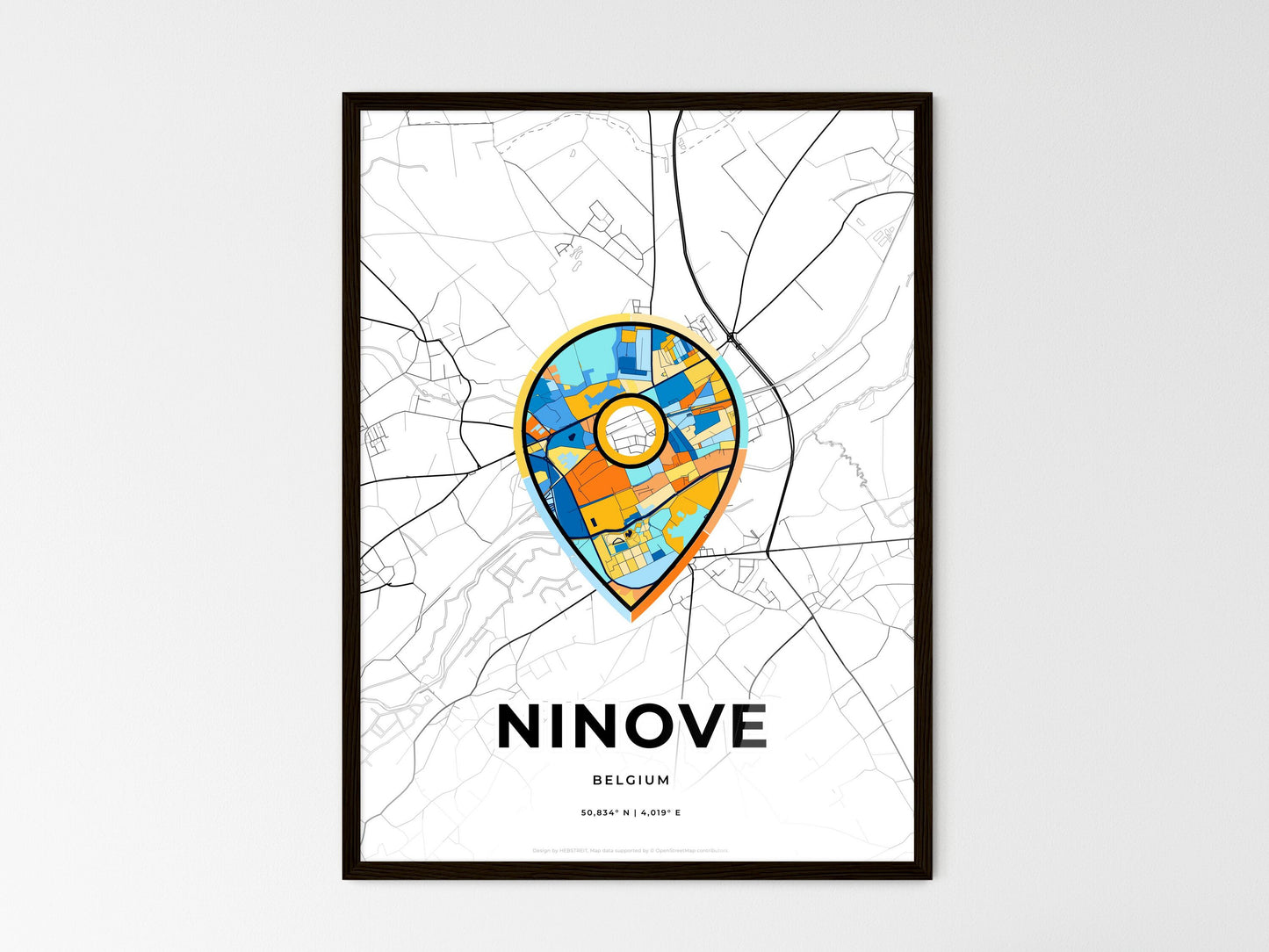 Ninove Belgium wedding art map with pointer icon