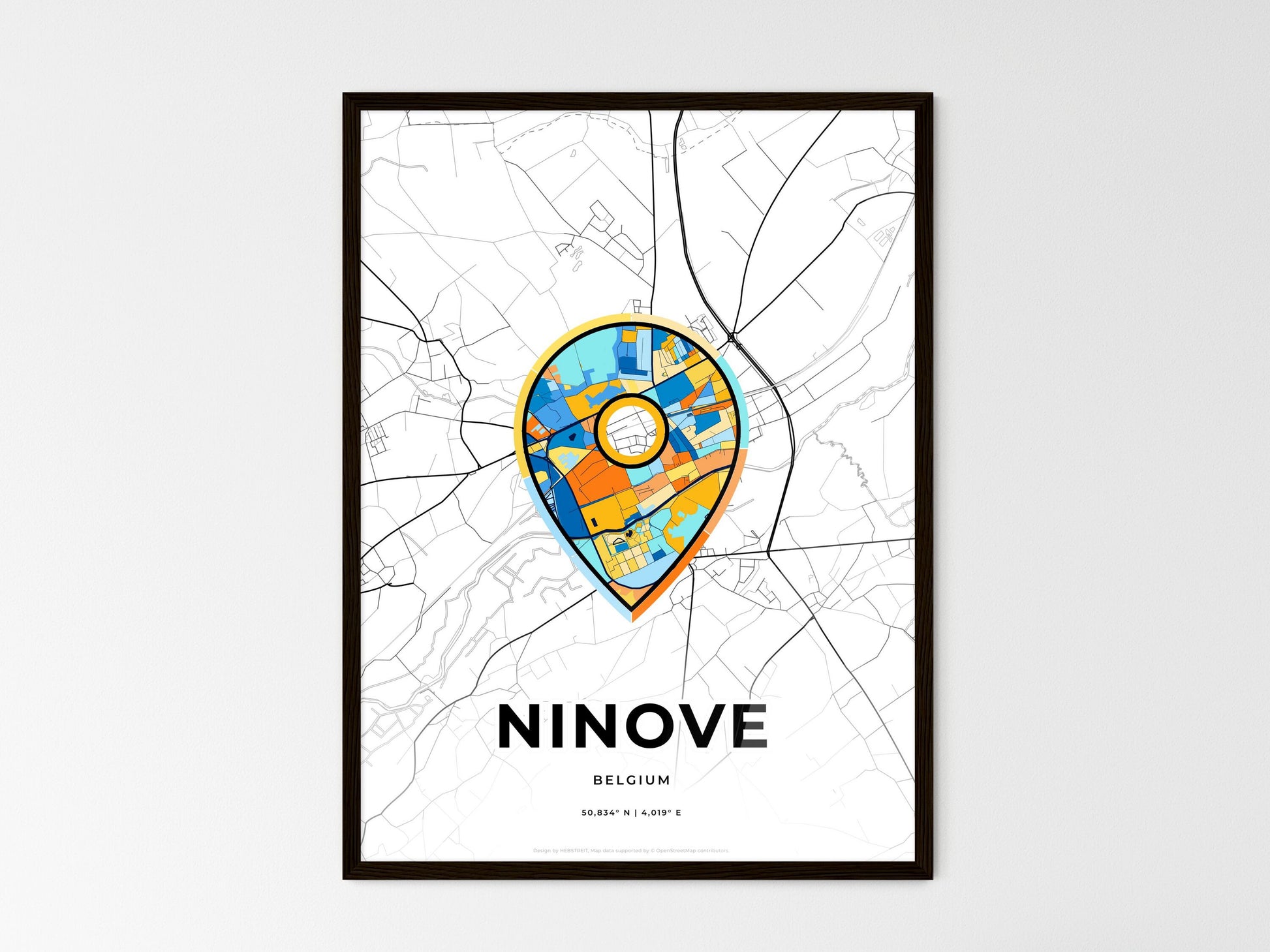 Ninove Belgium wedding art map with pointer icon