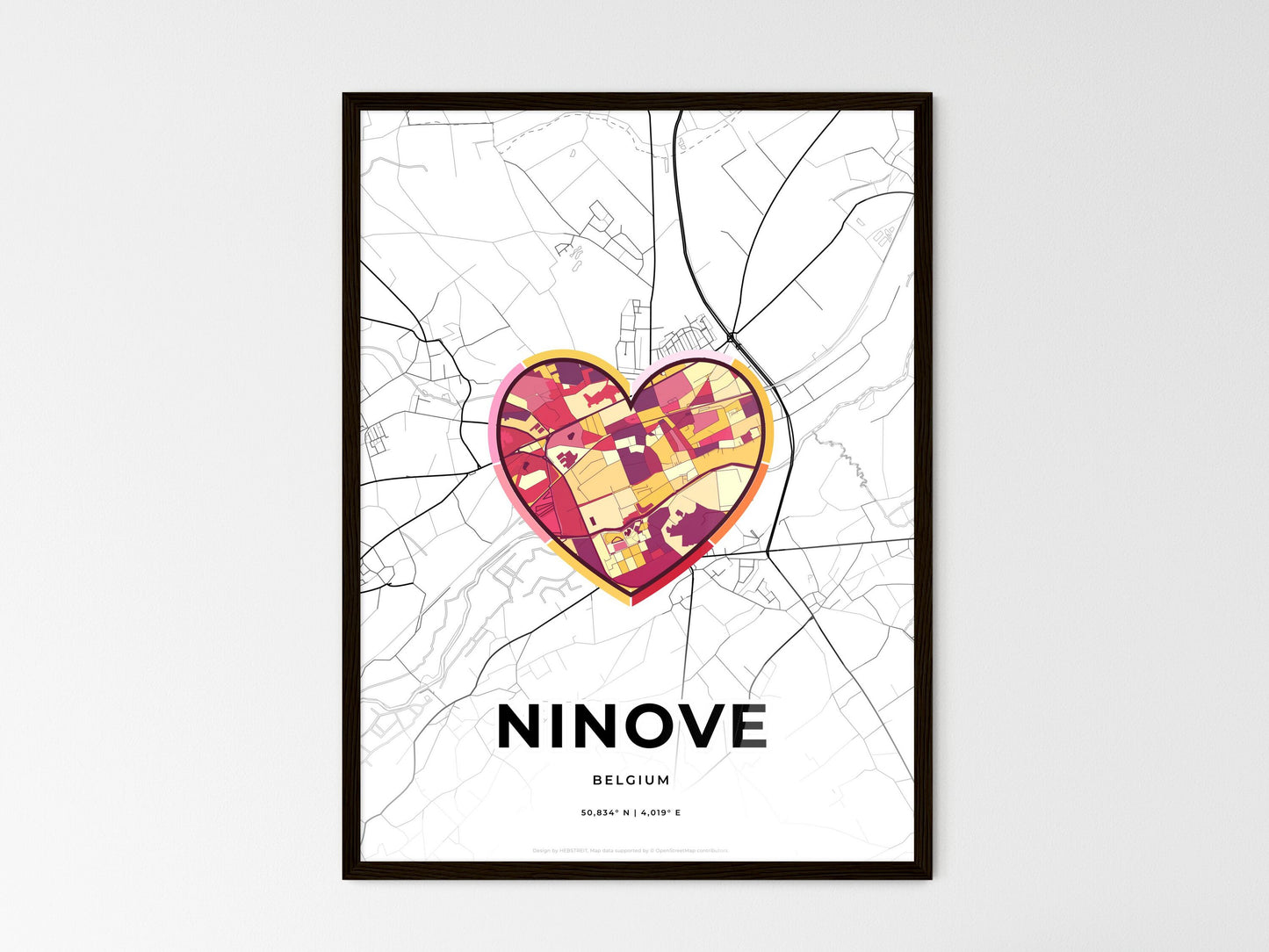 Ninove Belgium wedding art map with heart icon