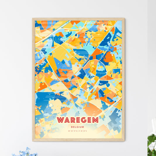 Colorful WAREGEM BELGIUM Fine Art Map Blue Orange