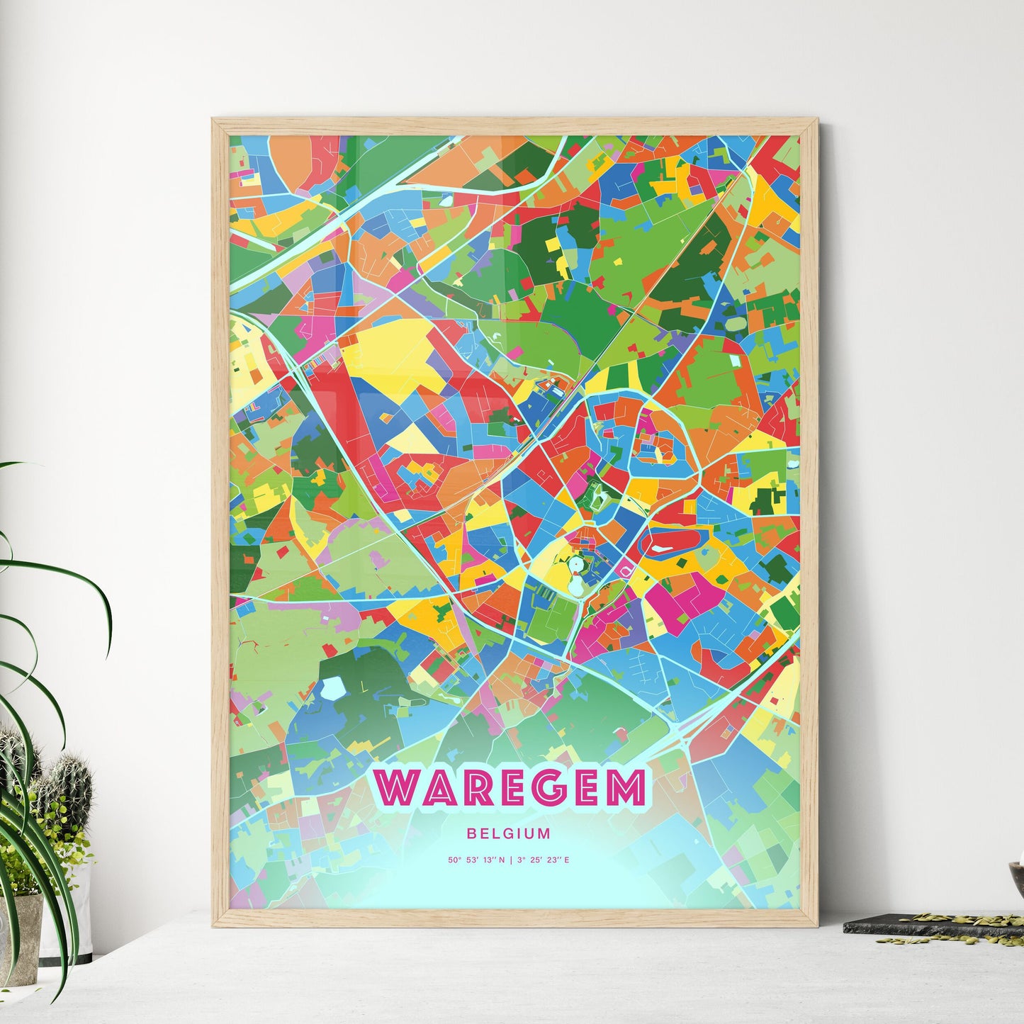 Colorful WAREGEM BELGIUM Fine Art Map Crazy Colors