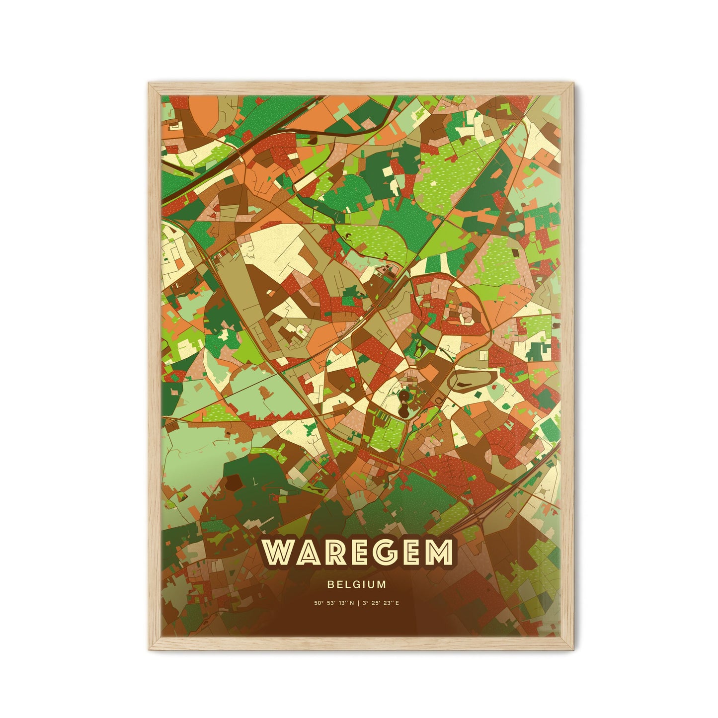 Colorful WAREGEM BELGIUM Fine Art Map Farmhouse