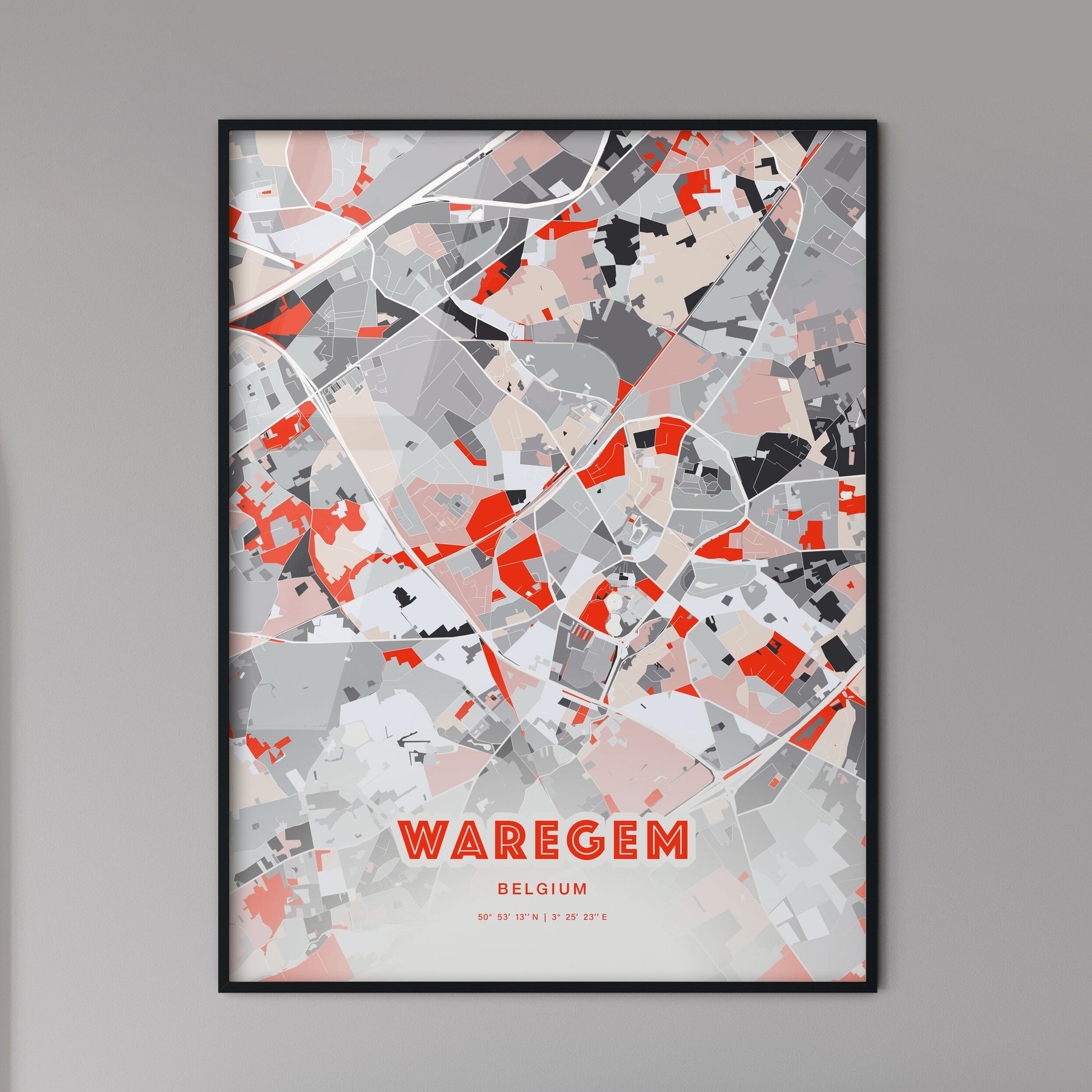 Colorful WAREGEM BELGIUM Fine Art Map Modern