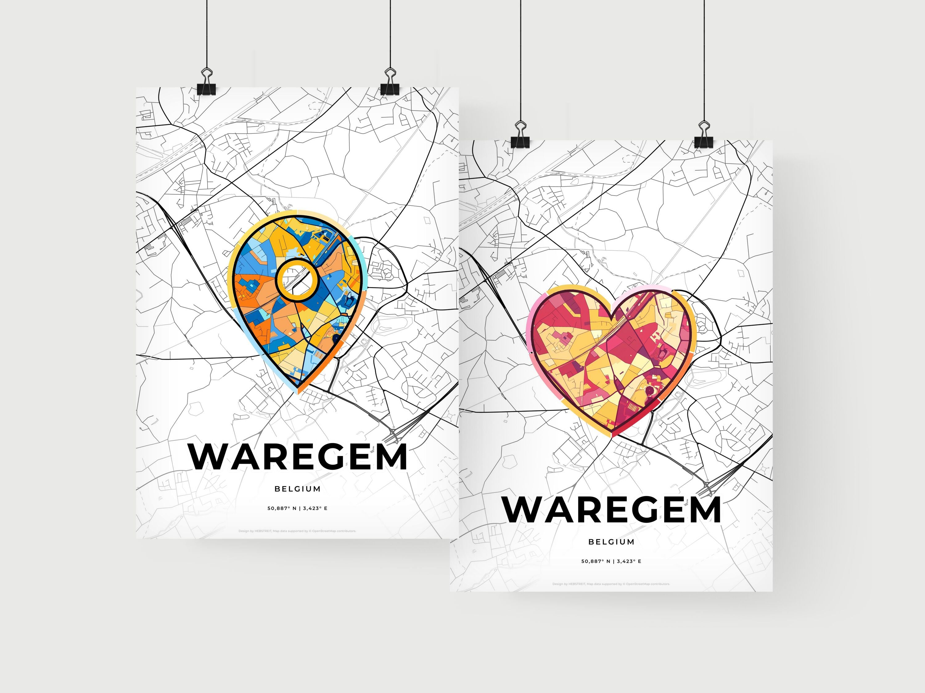 Art Map of Waregem Belgium, Minimal Art Map With A Colorful Icon ...