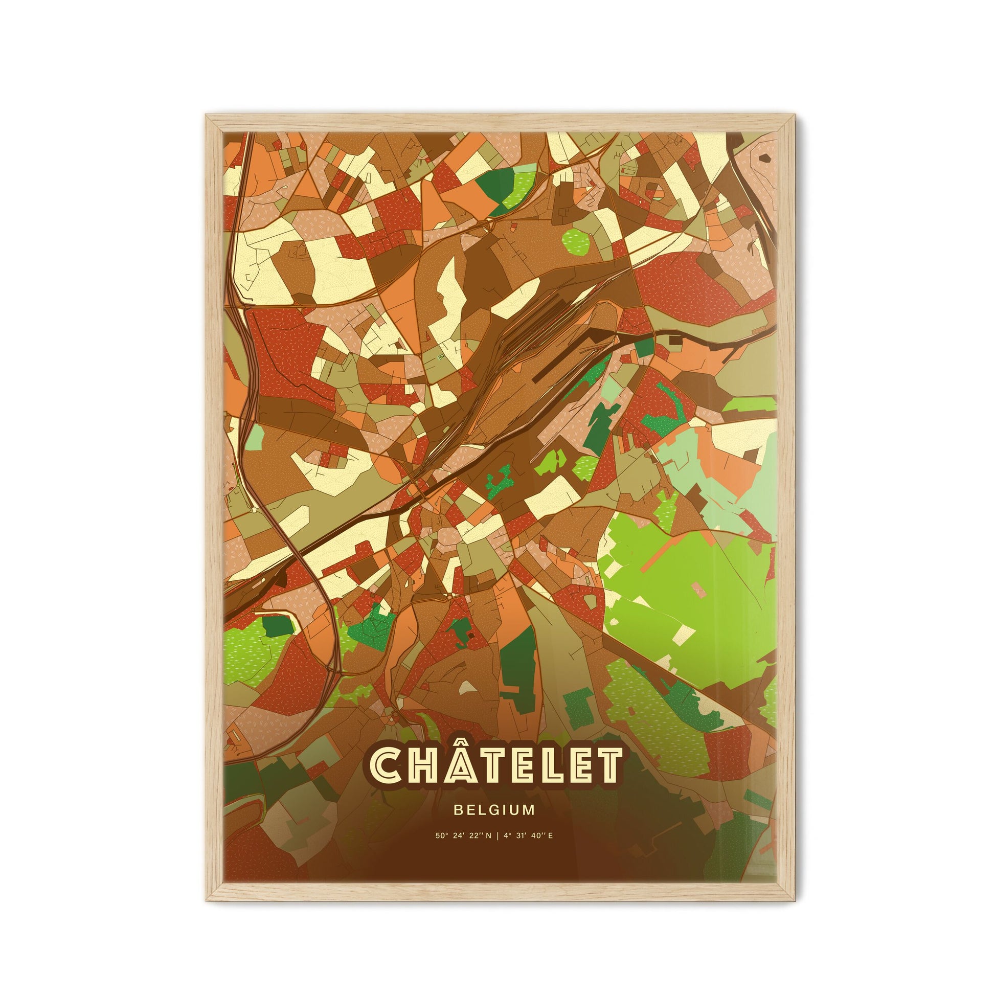 Colorful CHÂTELET BELGIUM Fine Art Map Farmhouse