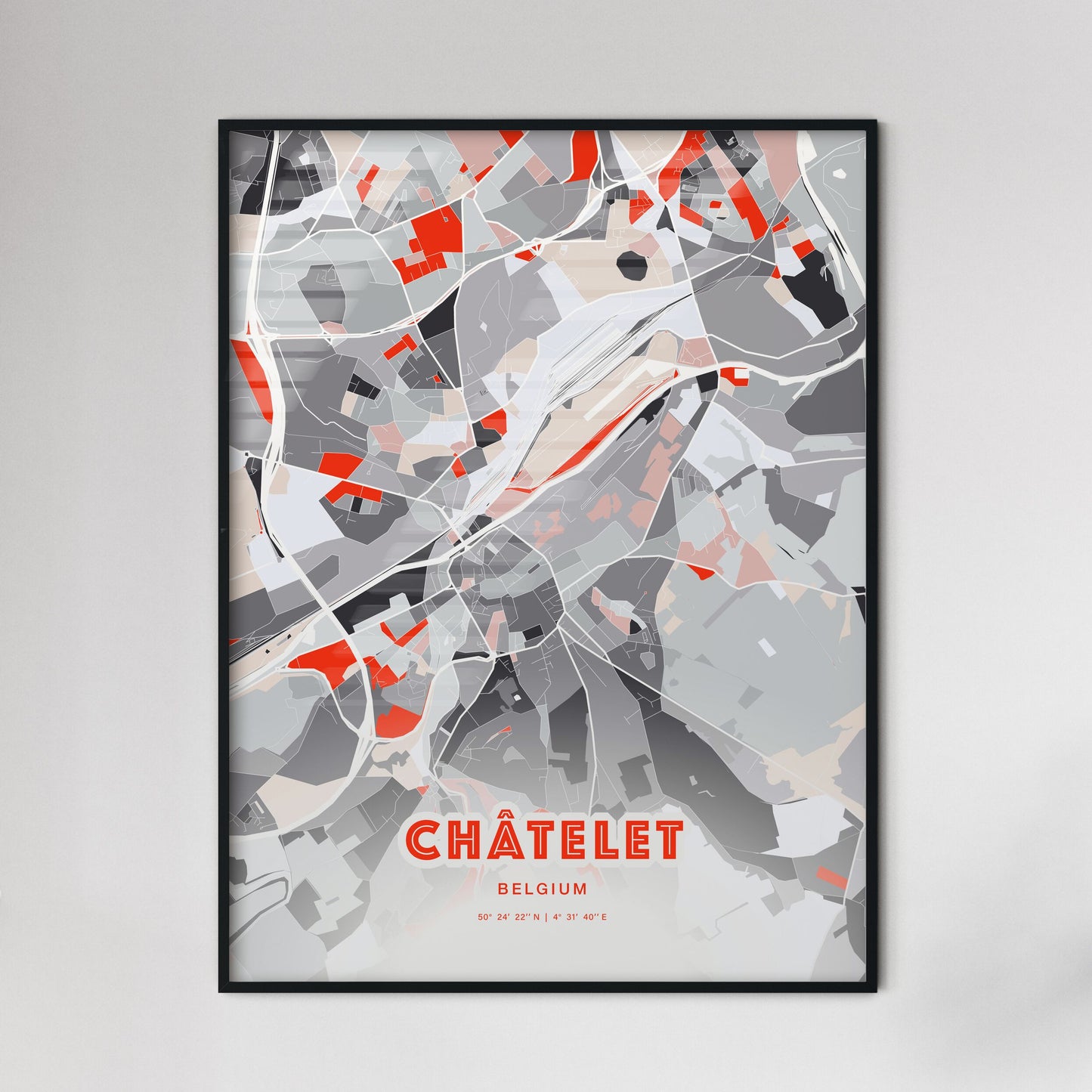 Colorful CHÂTELET BELGIUM Fine Art Map Modern