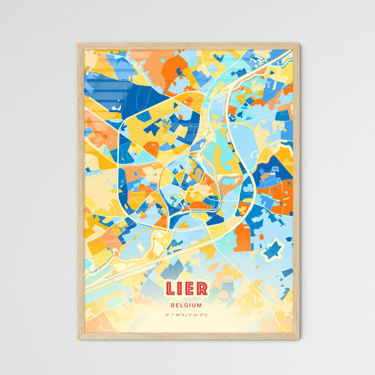 Colorful LIER BELGIUM Fine Art Map Blue Orange