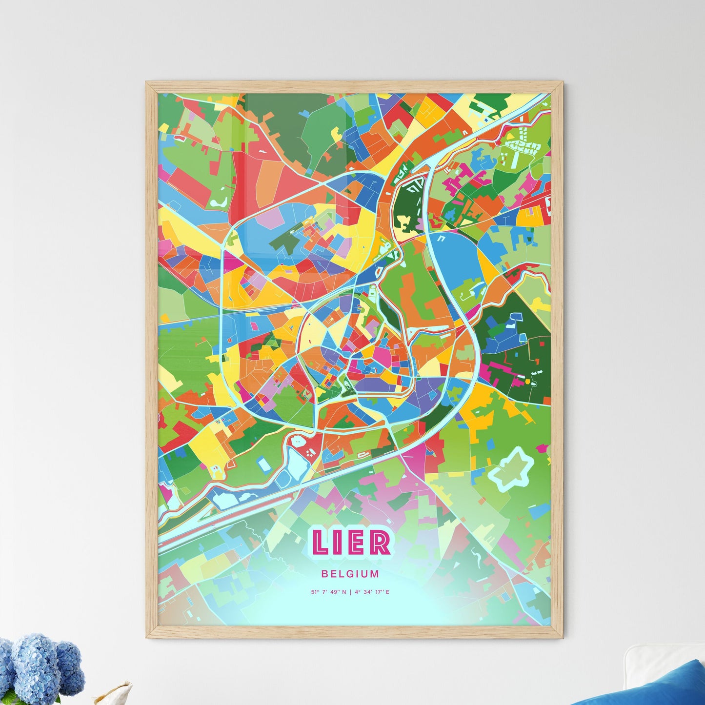 Colorful LIER BELGIUM Fine Art Map Crazy Colors
