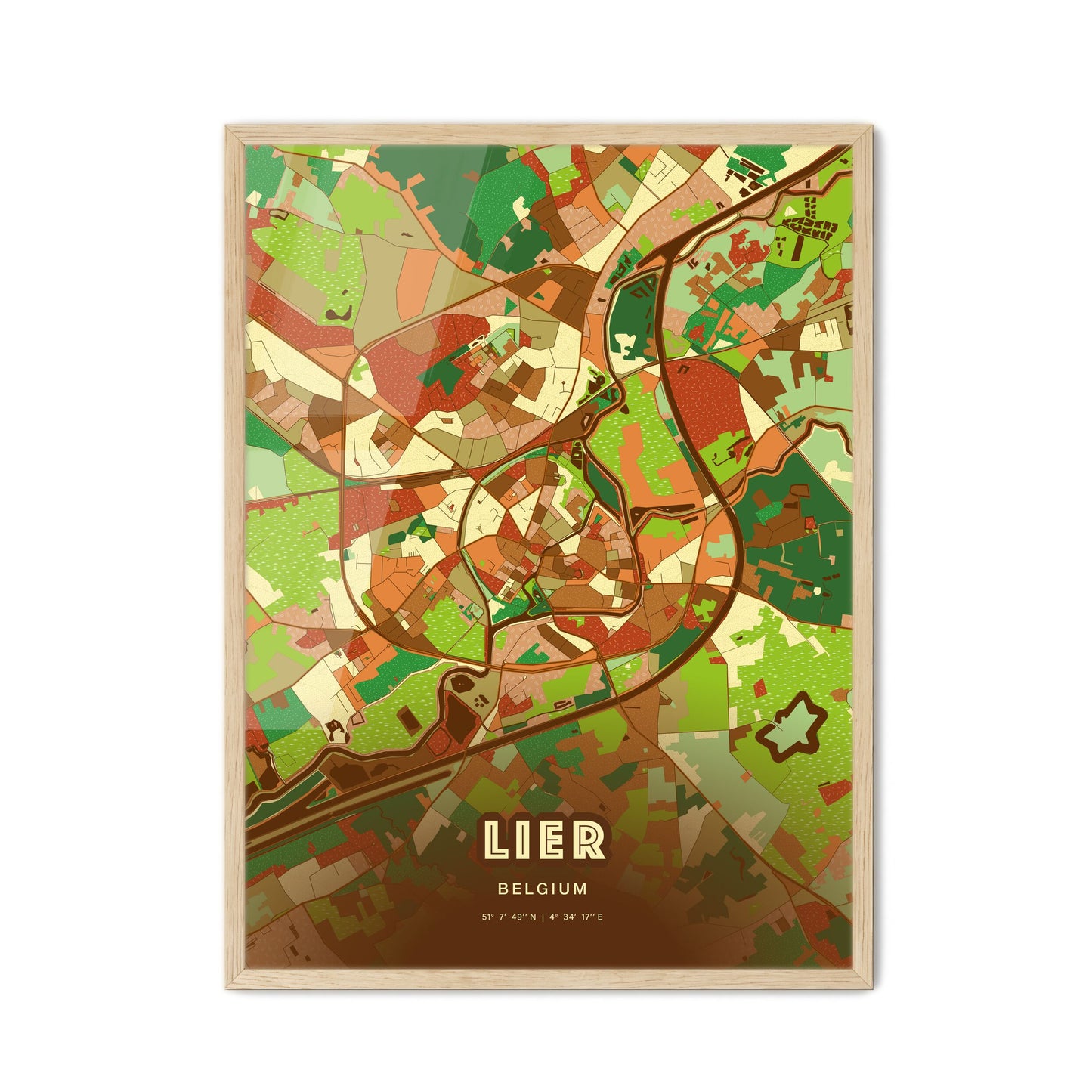 Colorful LIER BELGIUM Fine Art Map Farmhouse