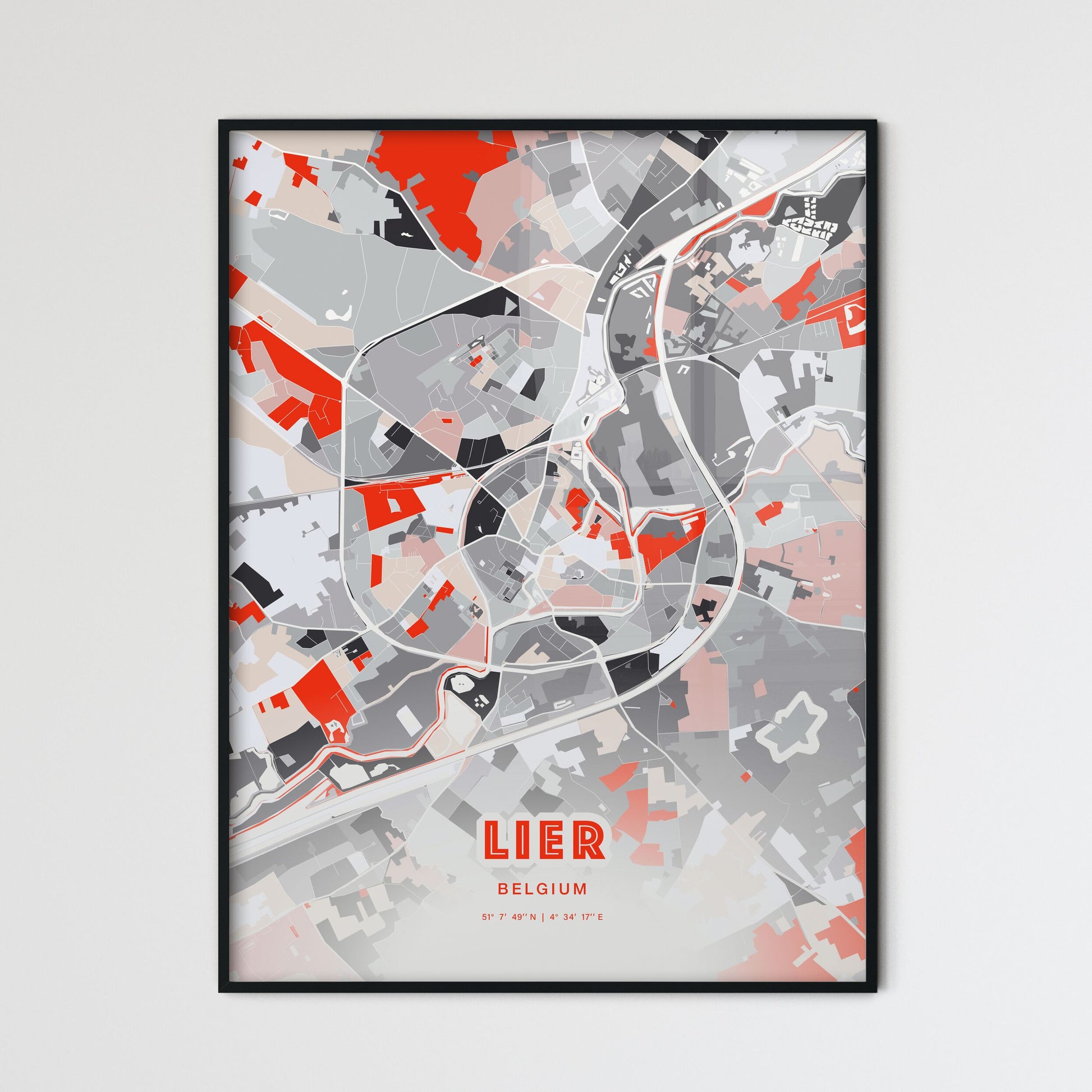 Colorful LIER BELGIUM Fine Art Map Modern