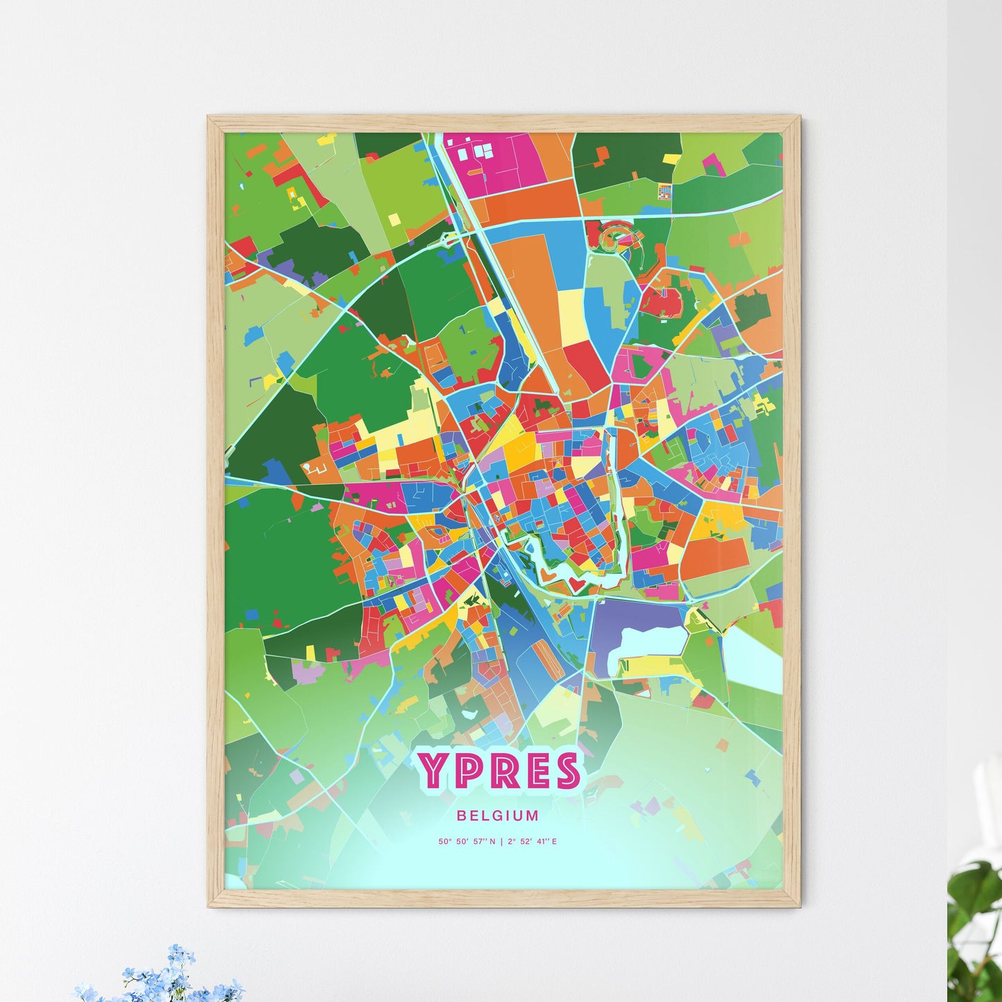 Colorful YPRES BELGIUM Fine Art Map Crazy Colors
