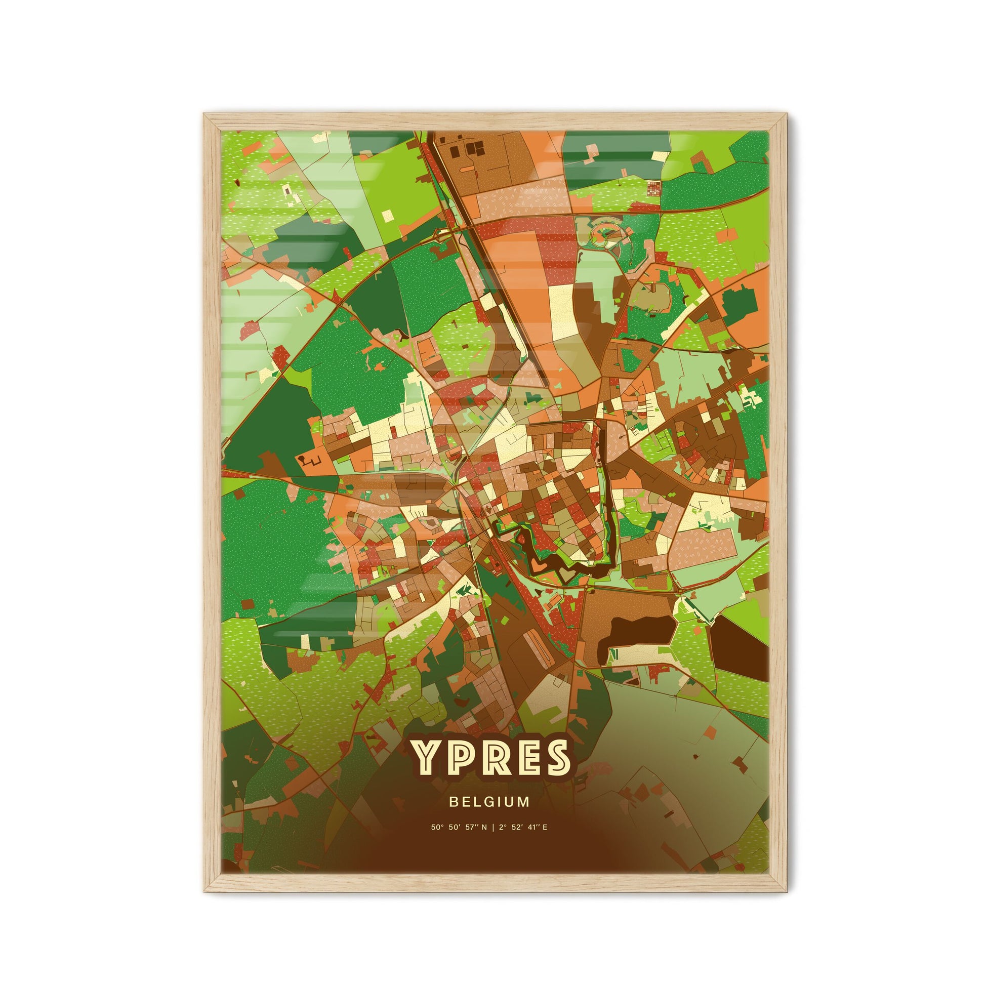 Colorful YPRES BELGIUM Fine Art Map Farmhouse