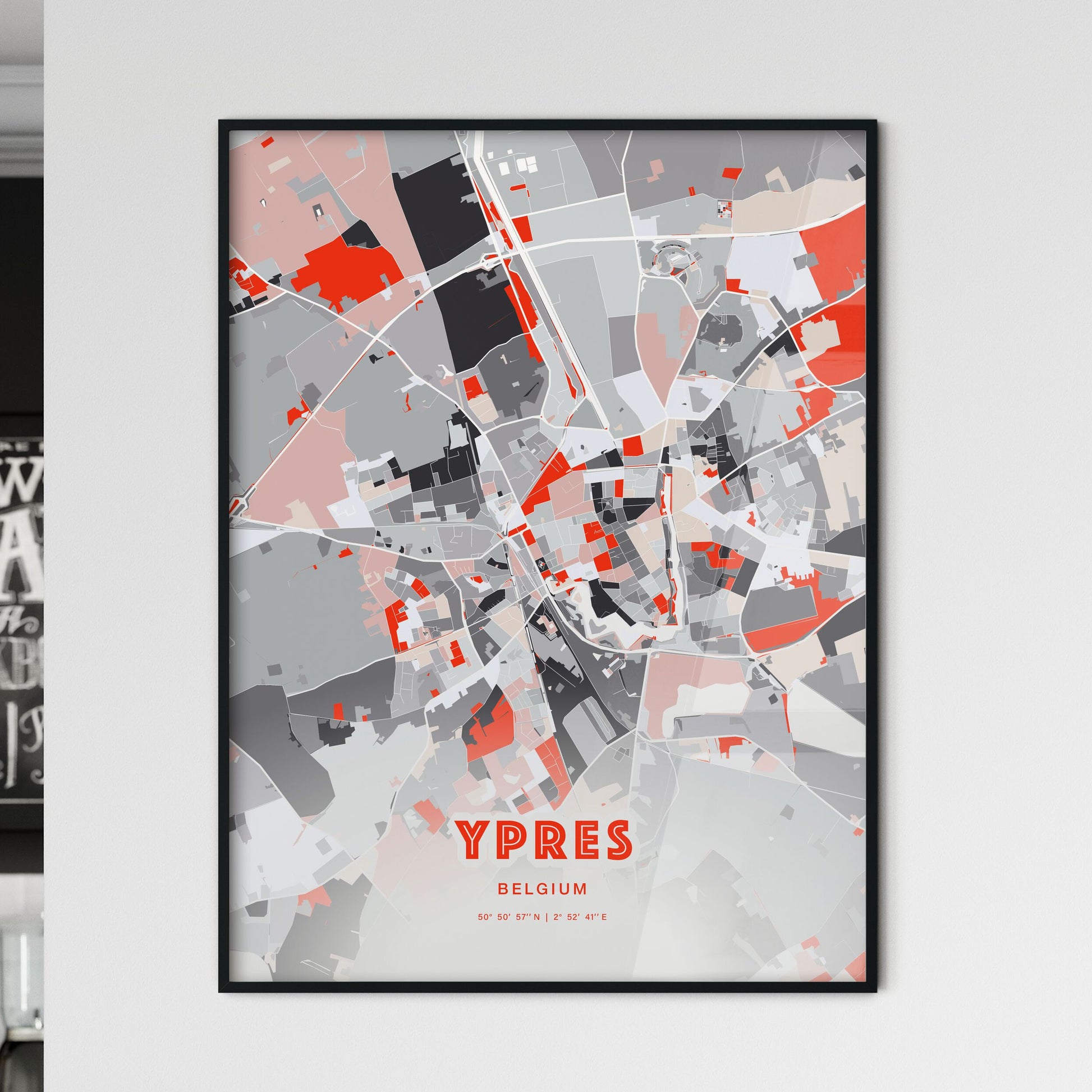 Colorful YPRES BELGIUM Fine Art Map Modern