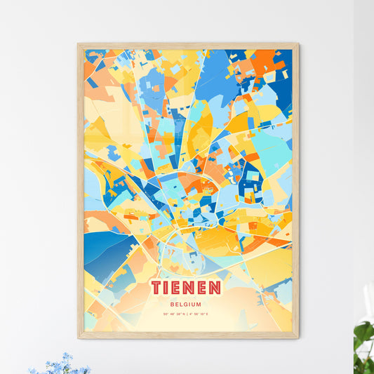 Colorful TIENEN BELGIUM Fine Art Map Blue Orange