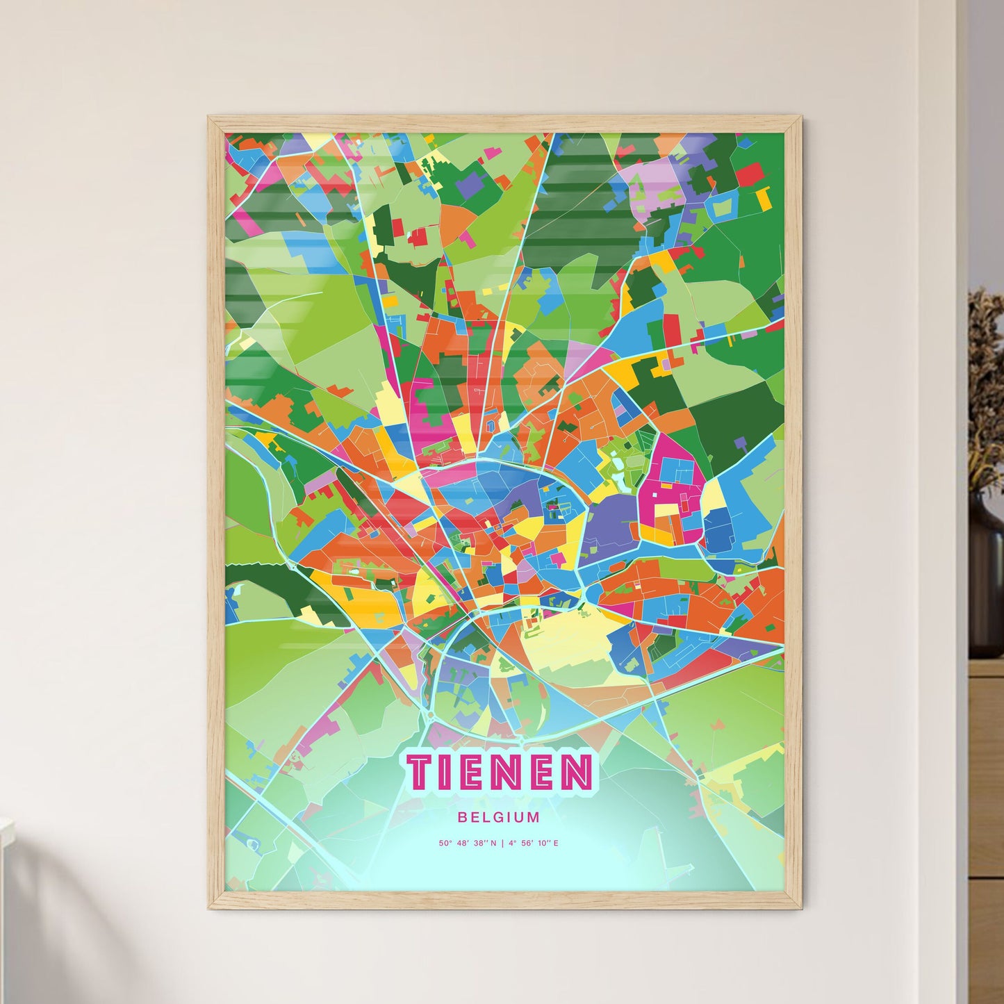 Colorful TIENEN BELGIUM Fine Art Map Crazy Colors