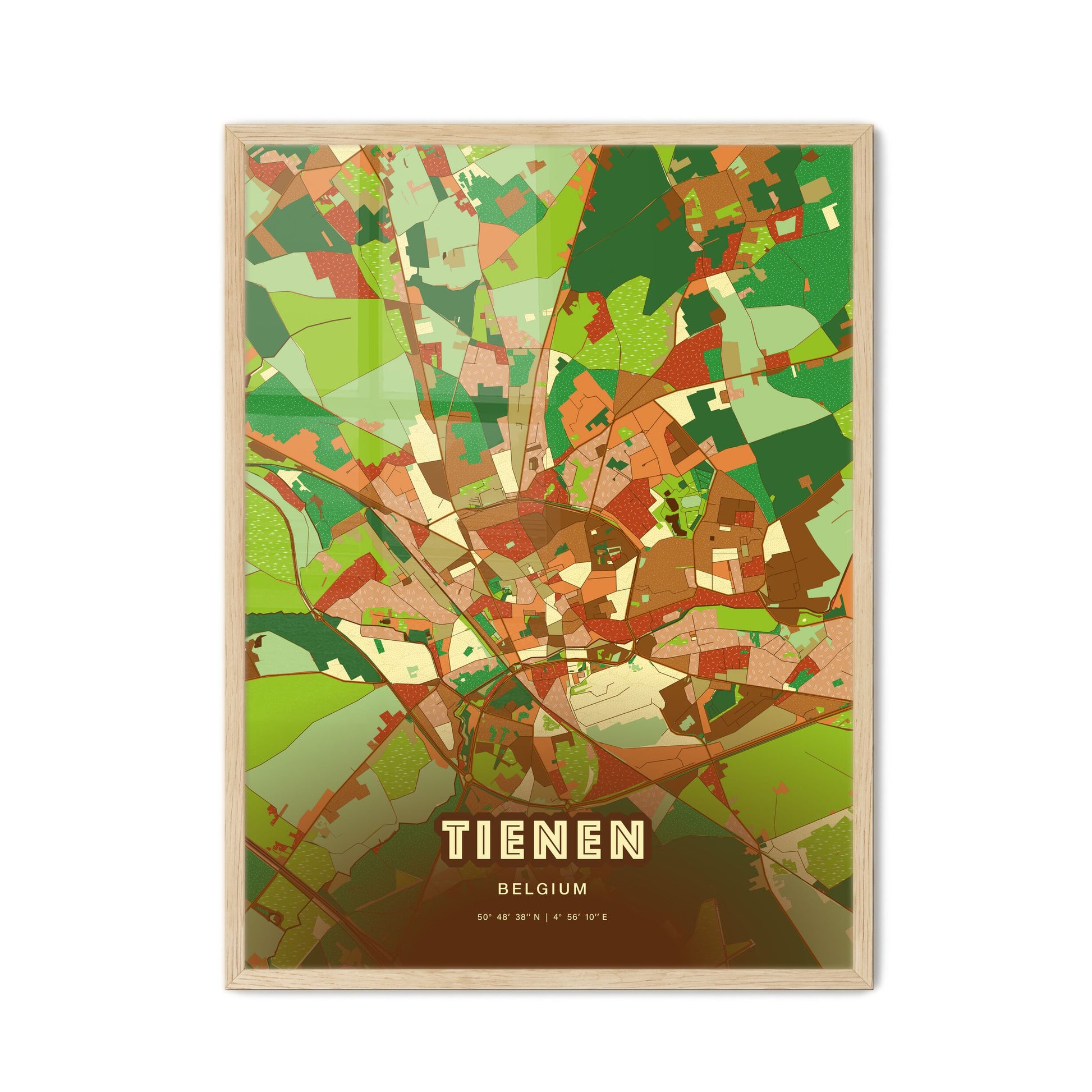 Colorful TIENEN BELGIUM Fine Art Map Farmhouse