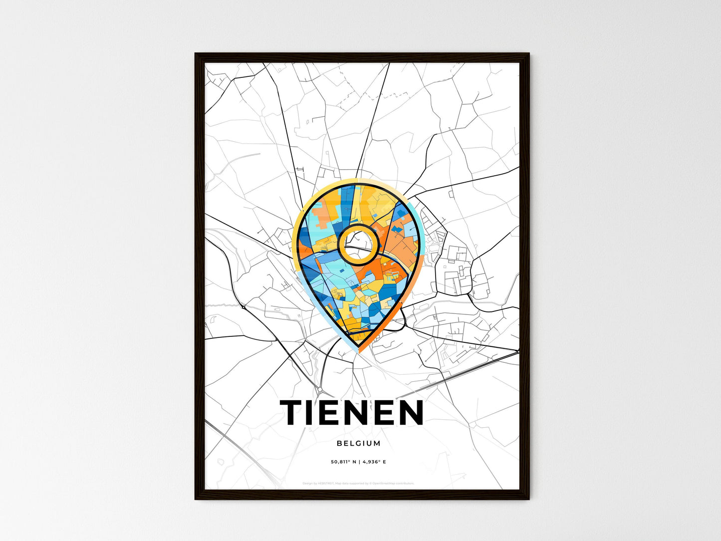 Tienen Belgium wedding art map with pointer icon