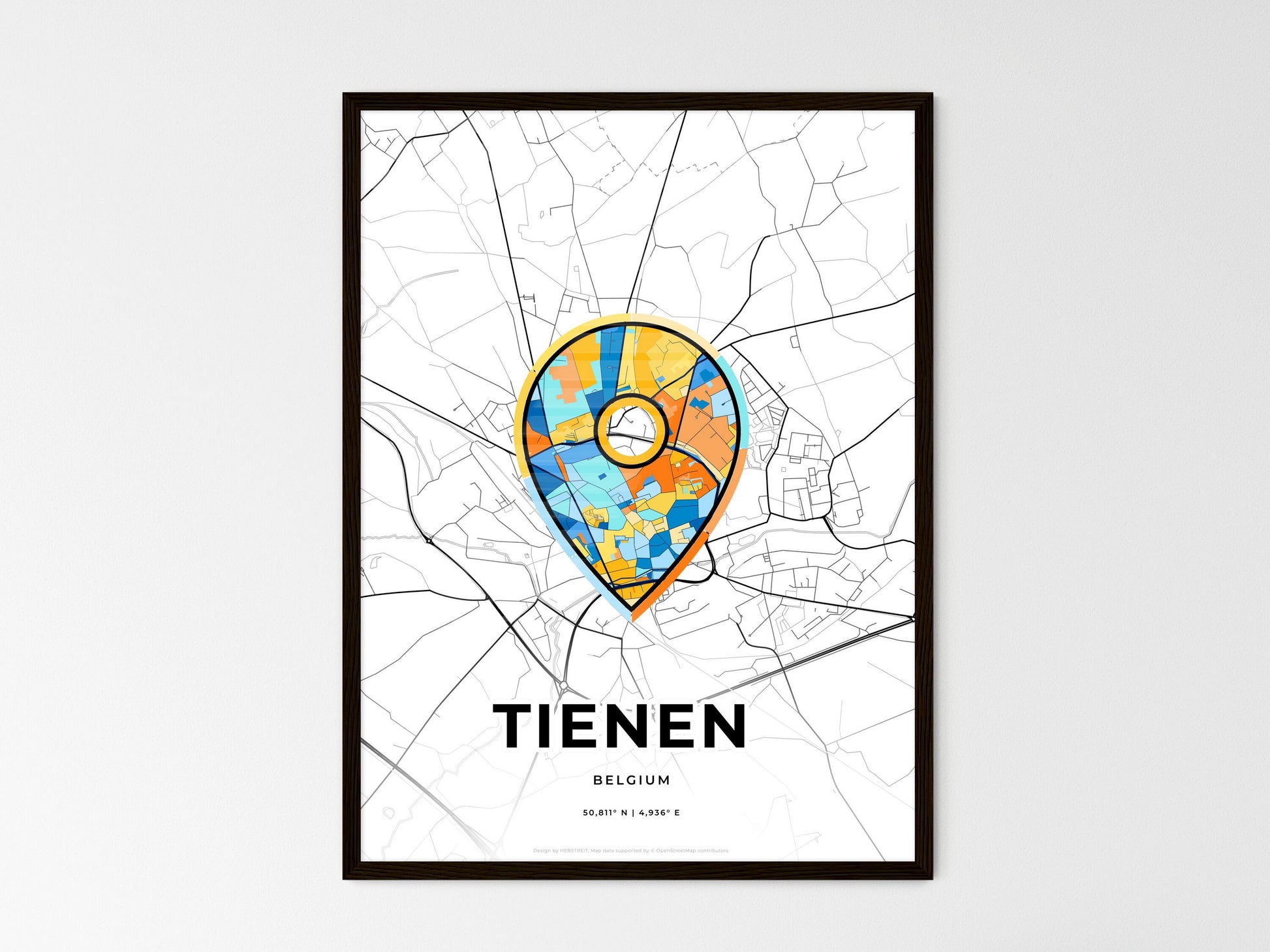 Tienen Belgium wedding art map with pointer icon