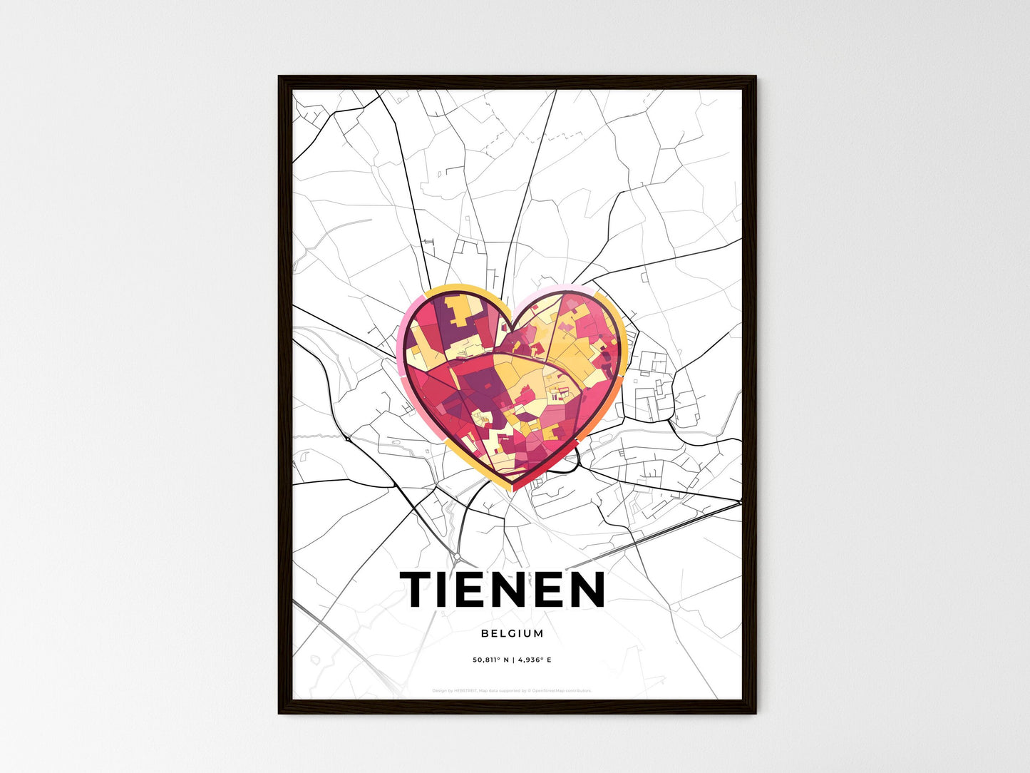 Tienen Belgium wedding art map with heart icon