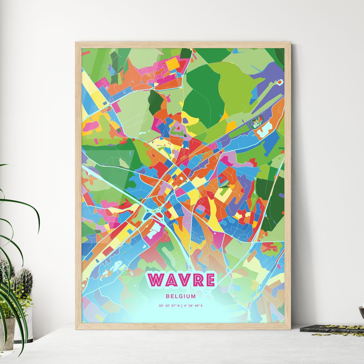 Colorful WAVRE BELGIUM Fine Art Map Crazy Colors