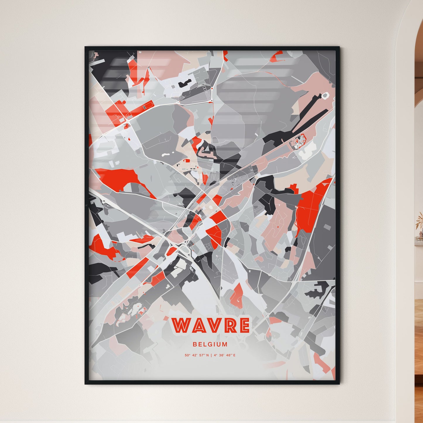 Colorful WAVRE BELGIUM Fine Art Map Modern