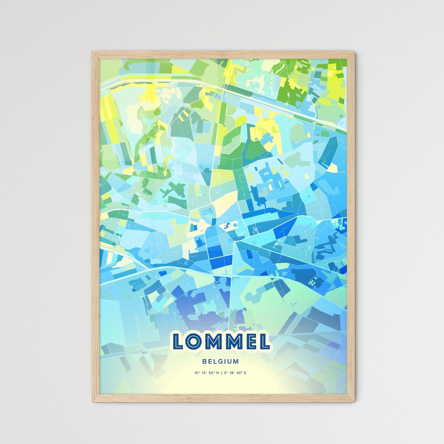 Colorful LOMMEL BELGIUM Fine Art Map Cool Blue