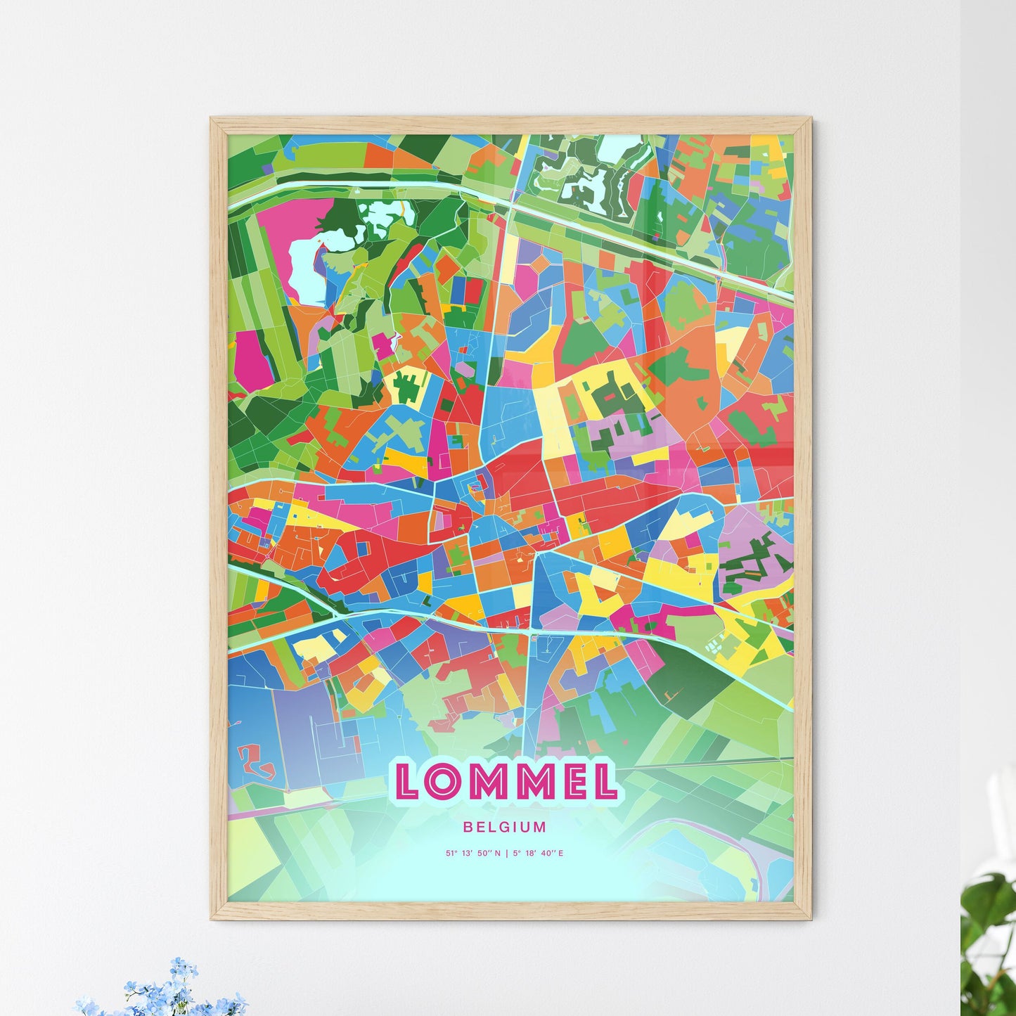 Colorful LOMMEL BELGIUM Fine Art Map Crazy Colors