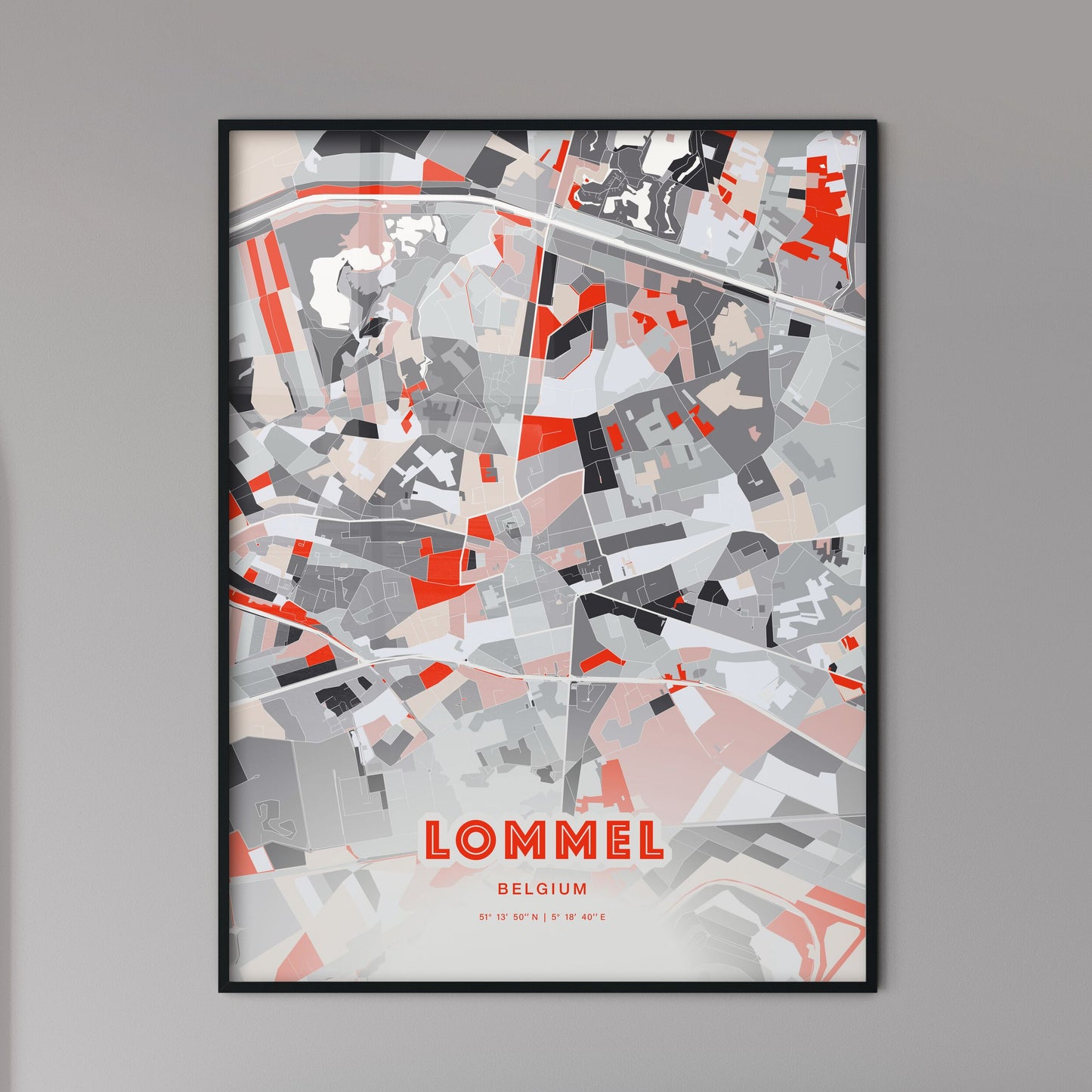 Colorful LOMMEL BELGIUM Fine Art Map Modern