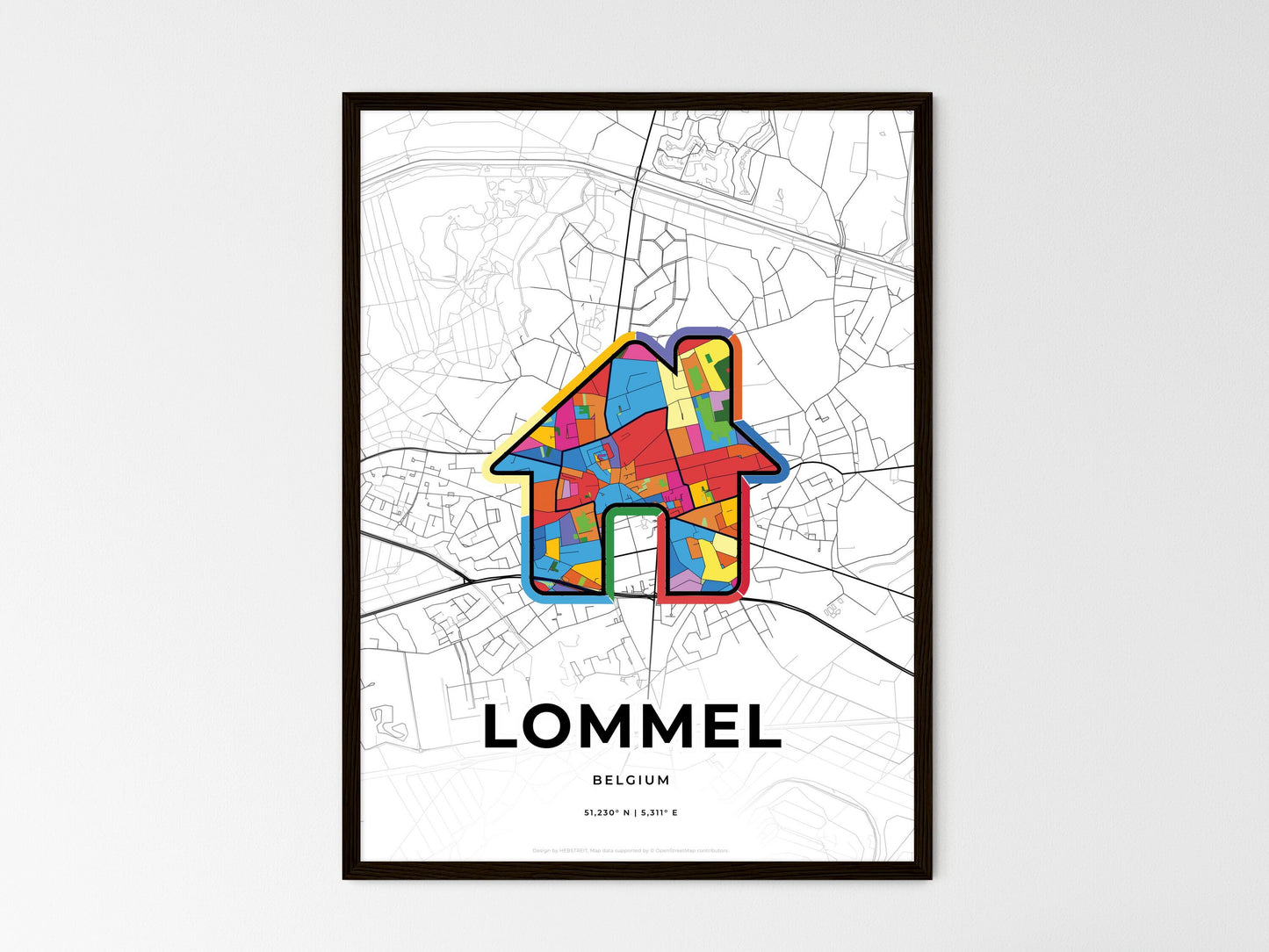 Lommel Belgium wedding art map with home icon