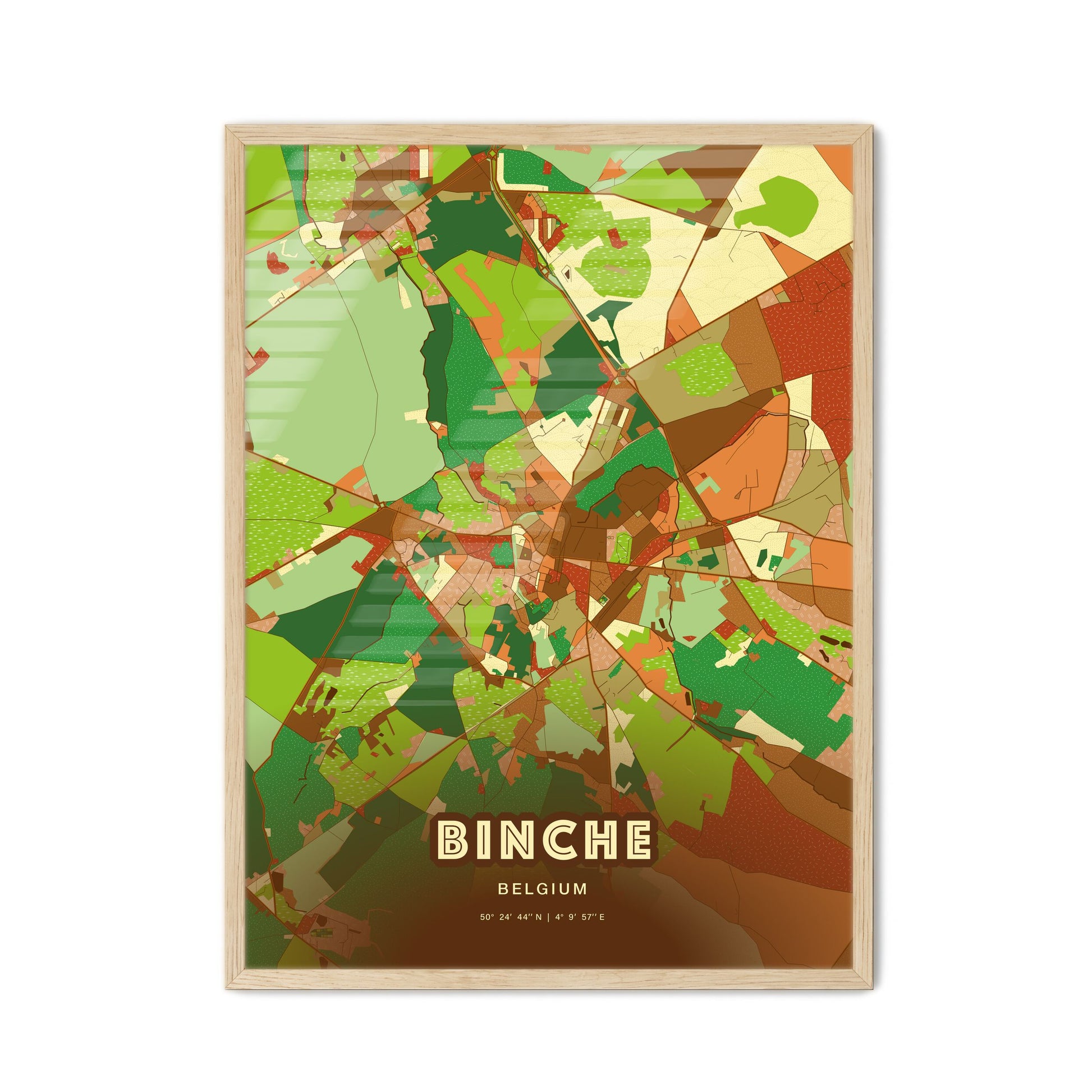 Colorful BINCHE BELGIUM Fine Art Map Farmhouse