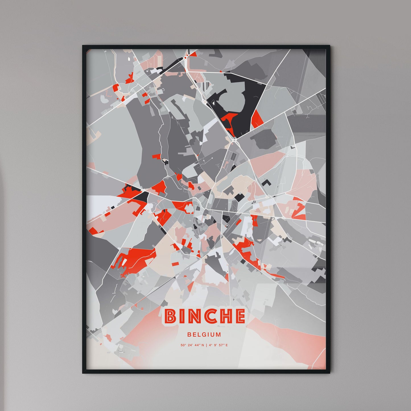 Colorful BINCHE BELGIUM Fine Art Map Modern