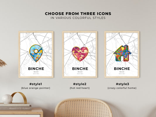 Binche Belgium maps with colorful icons