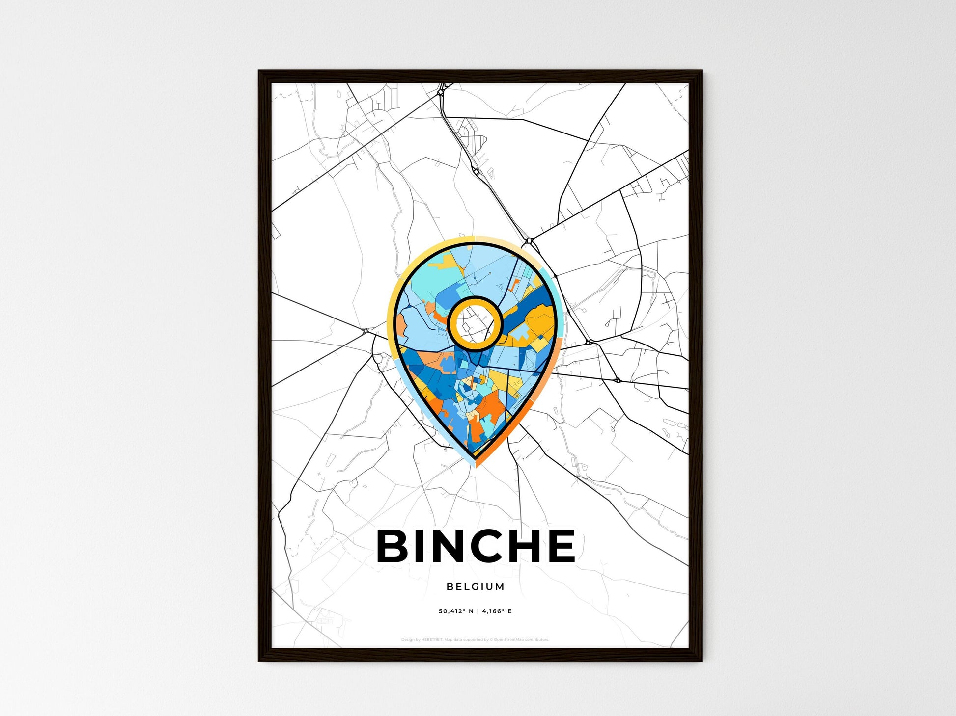 Binche Belgium wedding art map with pointer icon