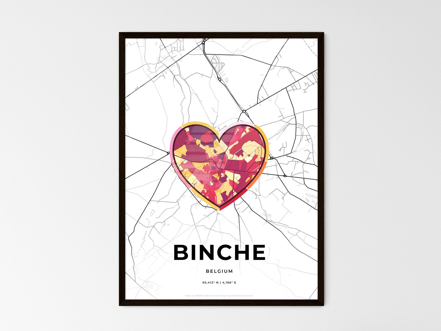 Binche Belgium wedding art map with heart icon