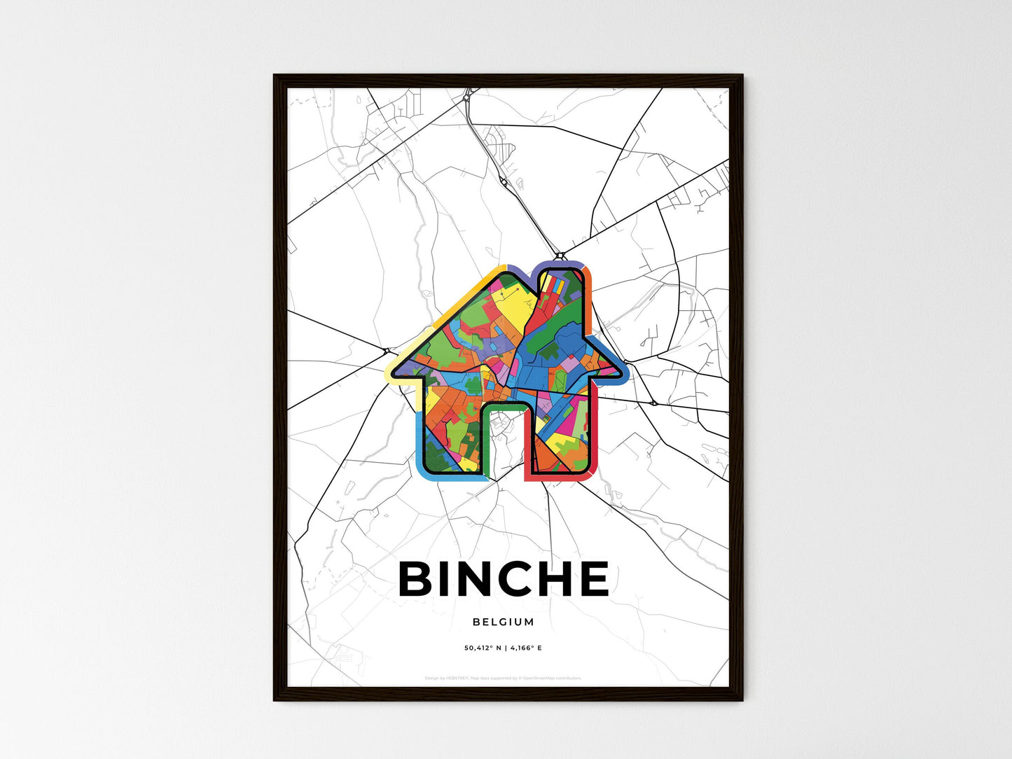 Binche Belgium wedding art map with home icon