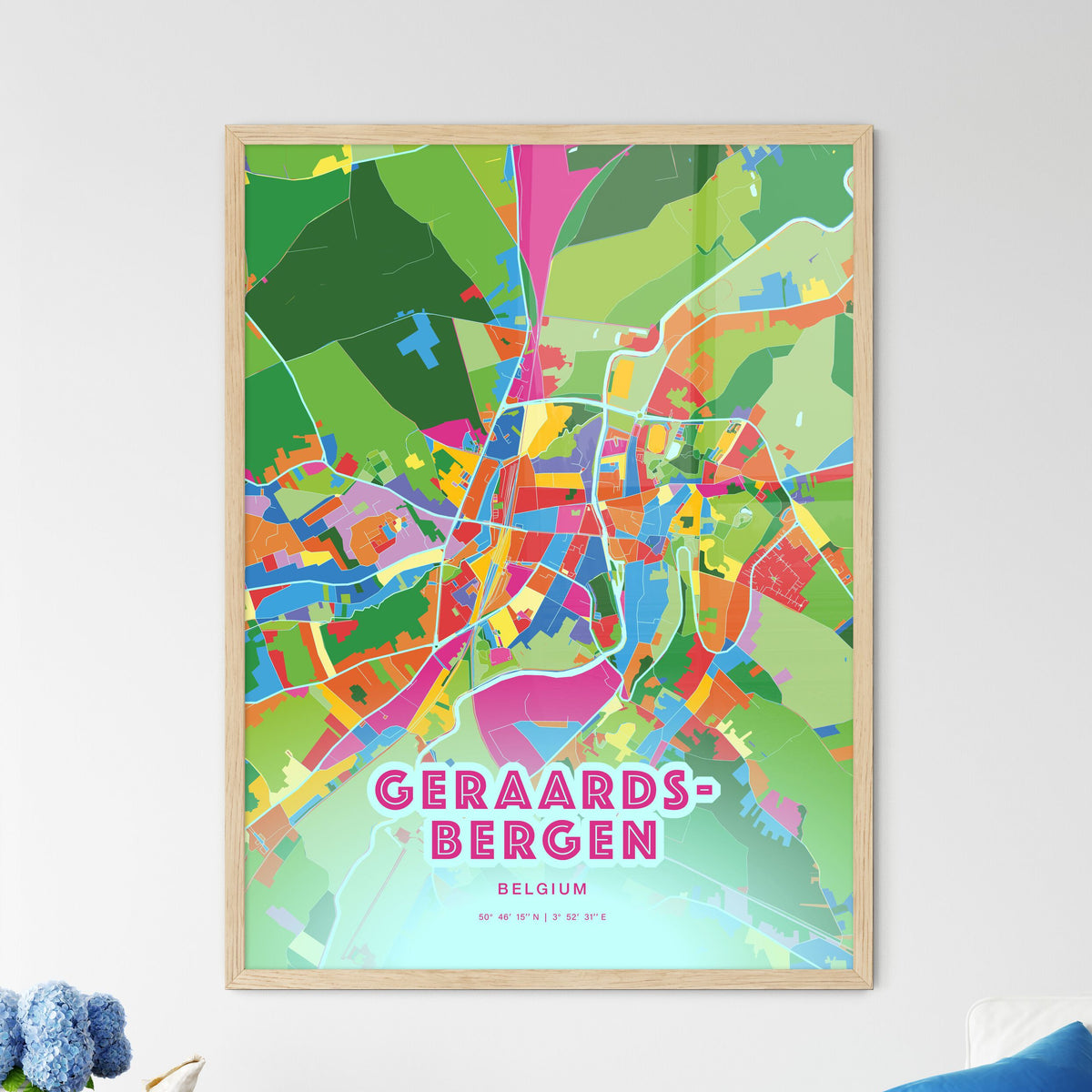 Colorful GERAARDSBERGEN BELGIUM Fine Art Map Crazy Colors