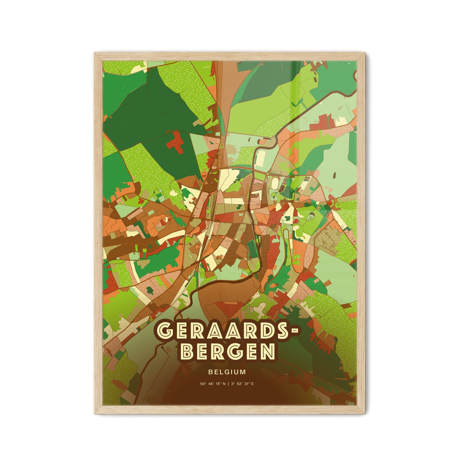 Colorful GERAARDSBERGEN BELGIUM Fine Art Map Farmhouse