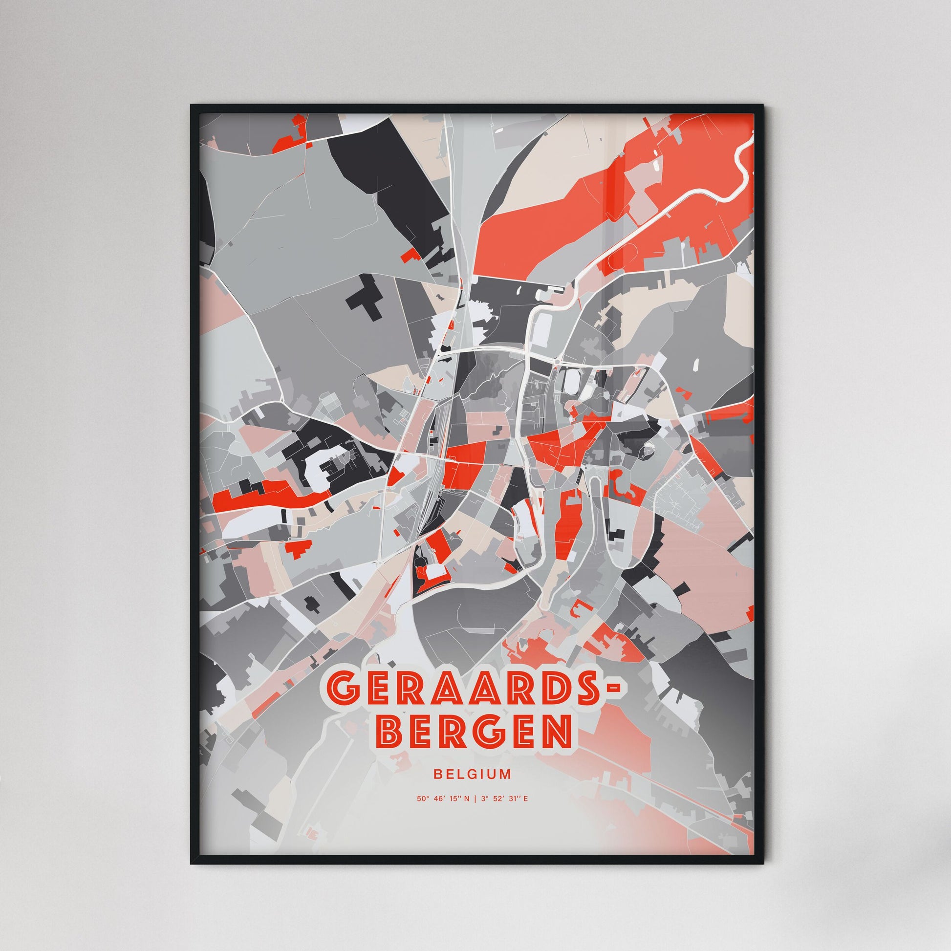 Colorful GERAARDSBERGEN BELGIUM Fine Art Map Modern