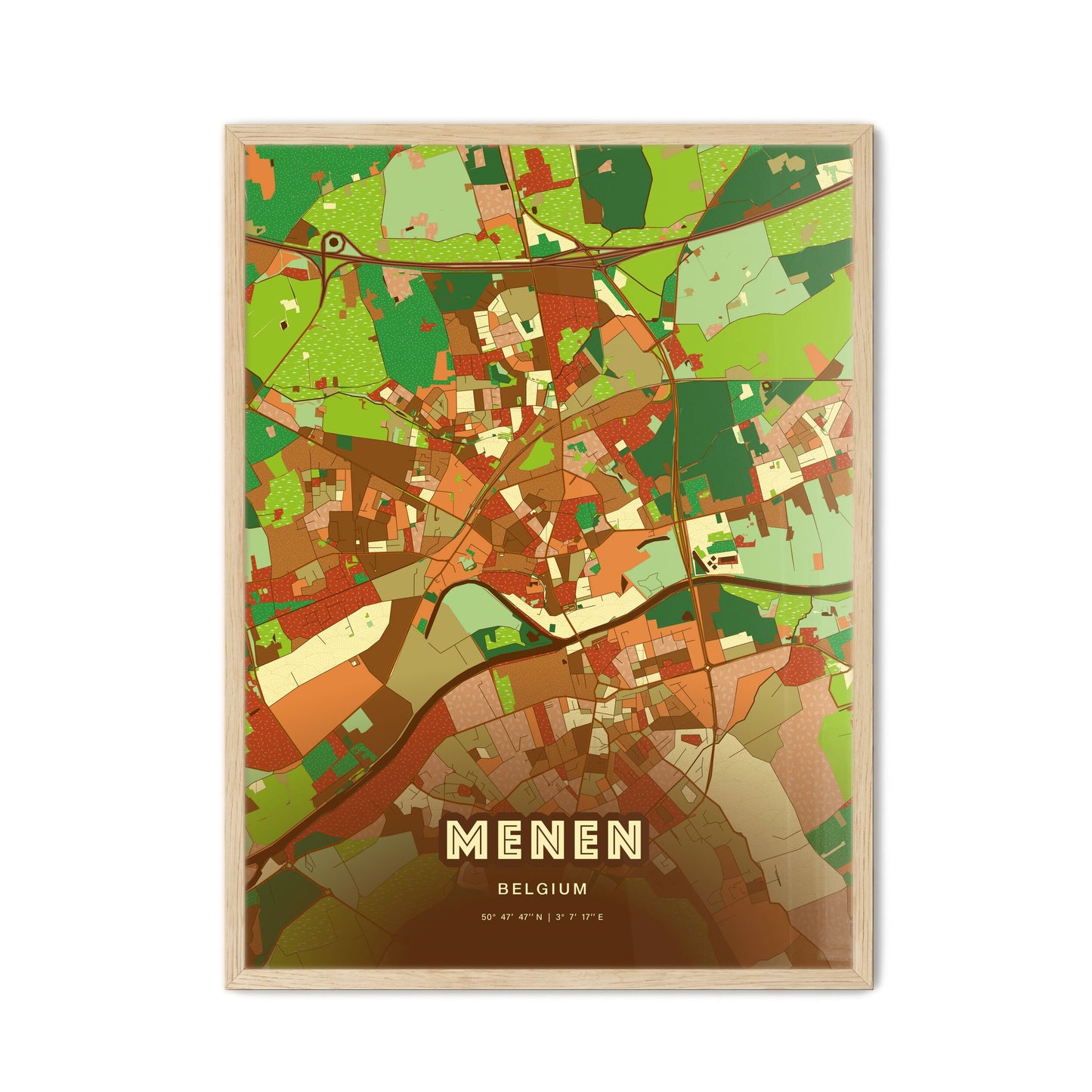 Colorful MENEN BELGIUM Fine Art Map Farmhouse