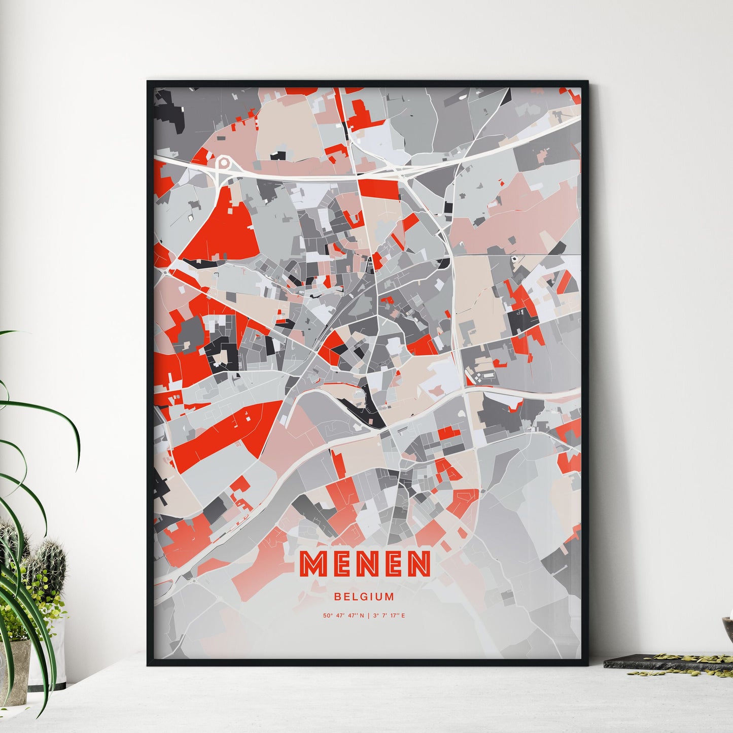 Colorful MENEN BELGIUM Fine Art Map Modern