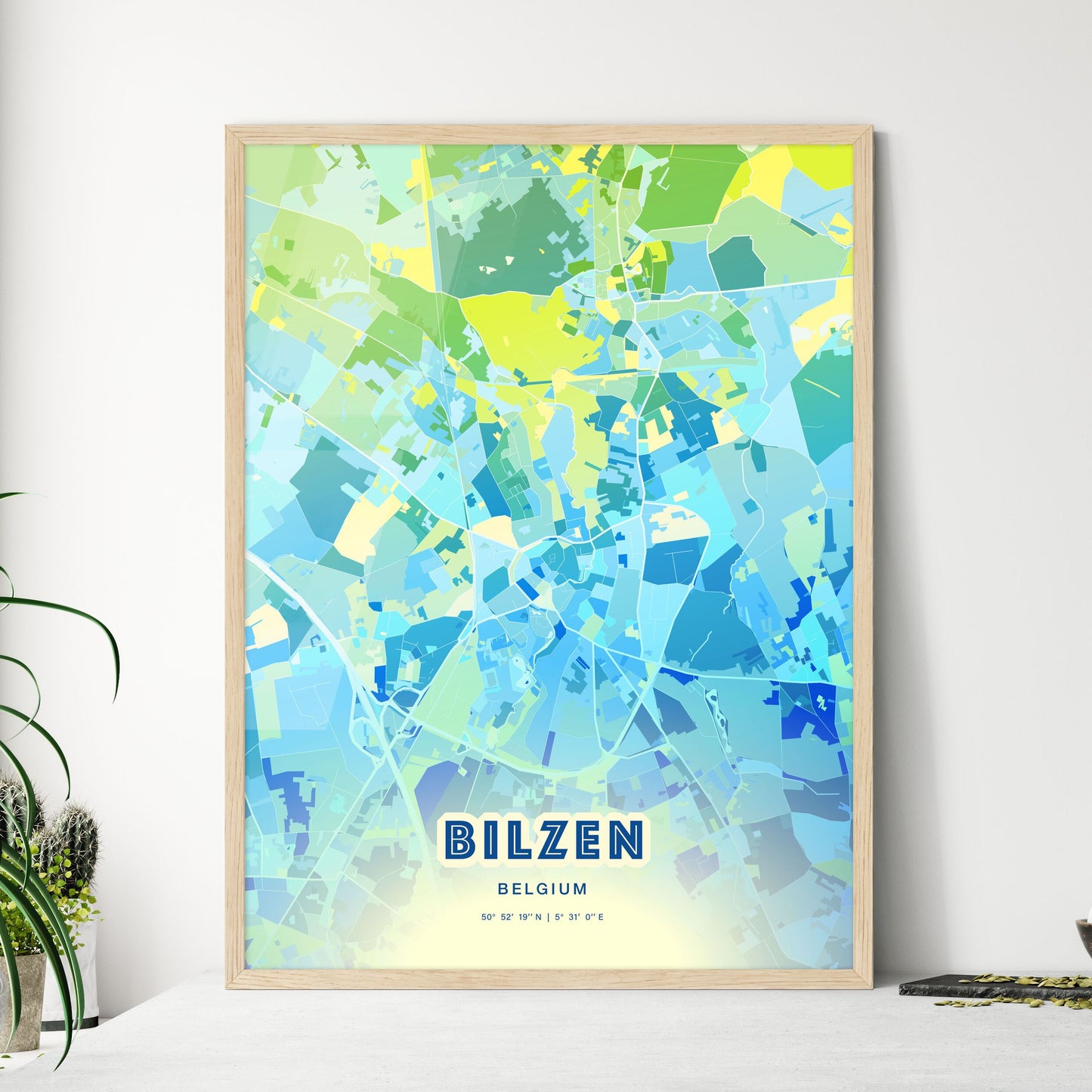 Colorful BILZEN BELGIUM Fine Art Map Cool Blue